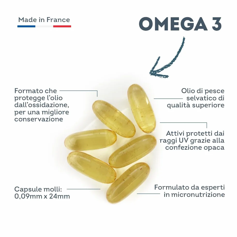 Omega 3 Olio di Pesce 2000 mg EPA 500 mg DHA 120 Capsule Softgel Integratore Acidi Grassi Essenziali