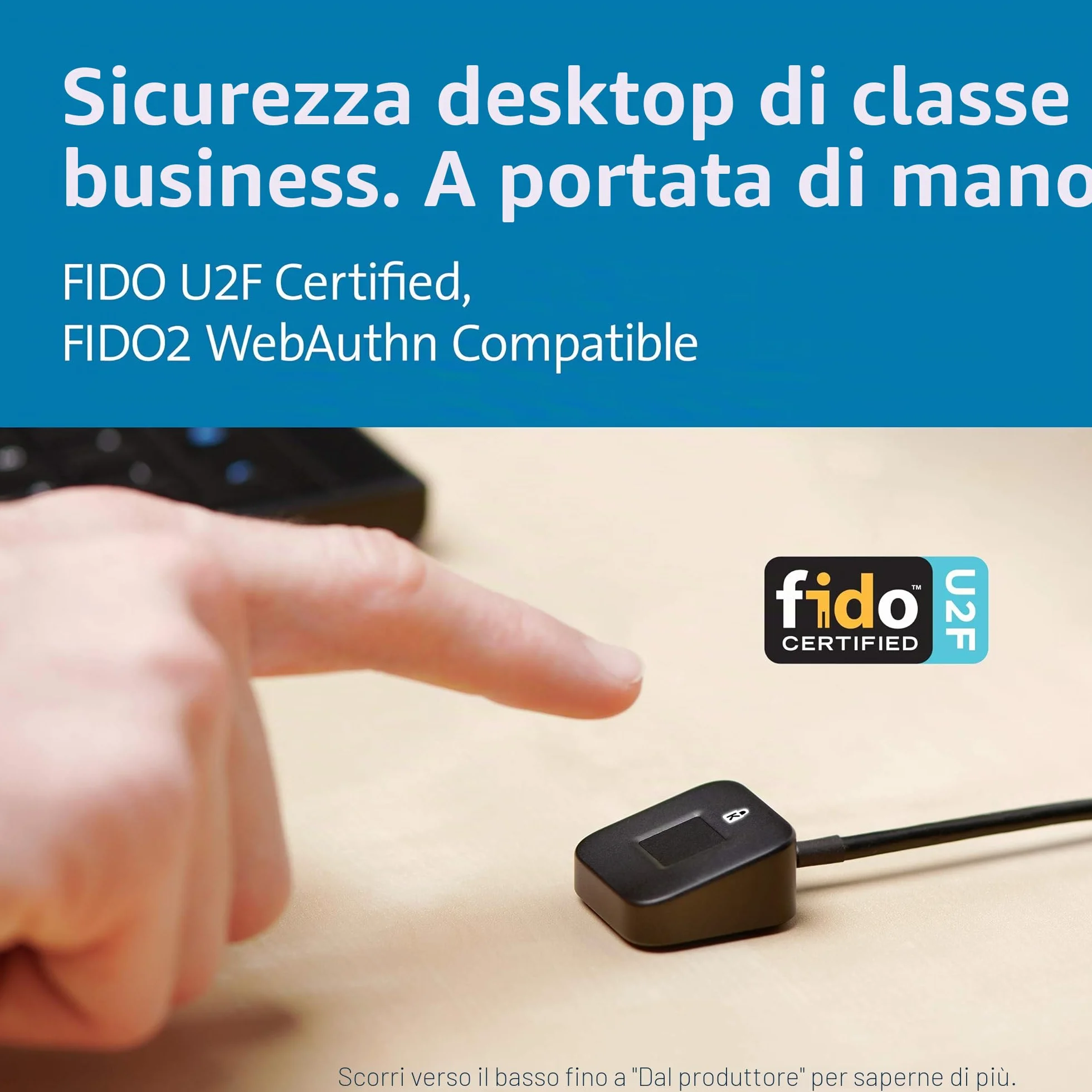 Kensington Lettore di impronte digitali da tavolo VeriMark, chiave di sicurezza USB per PC, laptop, scanner biometrico con leggibilità a 360° compatibile con Windows 11 / 10 Hello, K62330WW