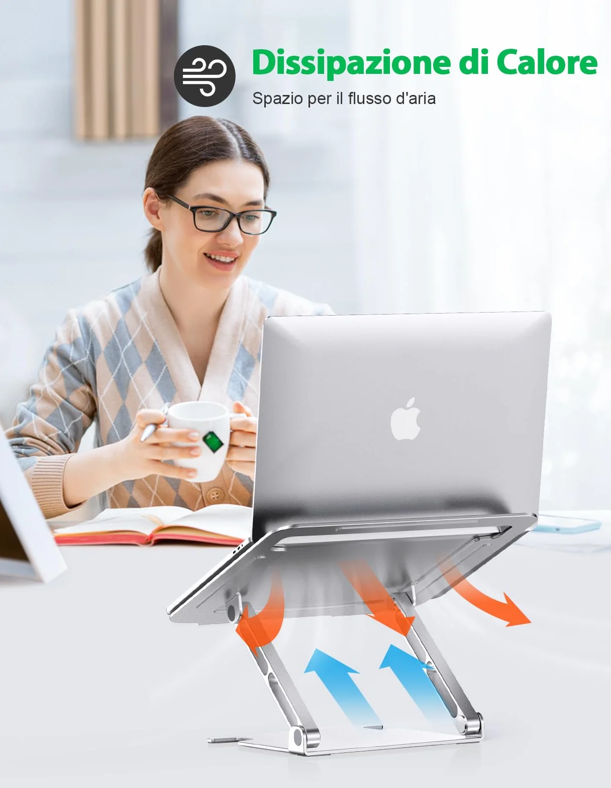 Glangeh Supporto PC Portatile Alluminio, Laptop Stand Multi-Angolo Regolabile Ergonomico, Porta PC Ventilato Raffreddamento Compatibile con MacBook Pro Air Tutti i Laptop 10-16"