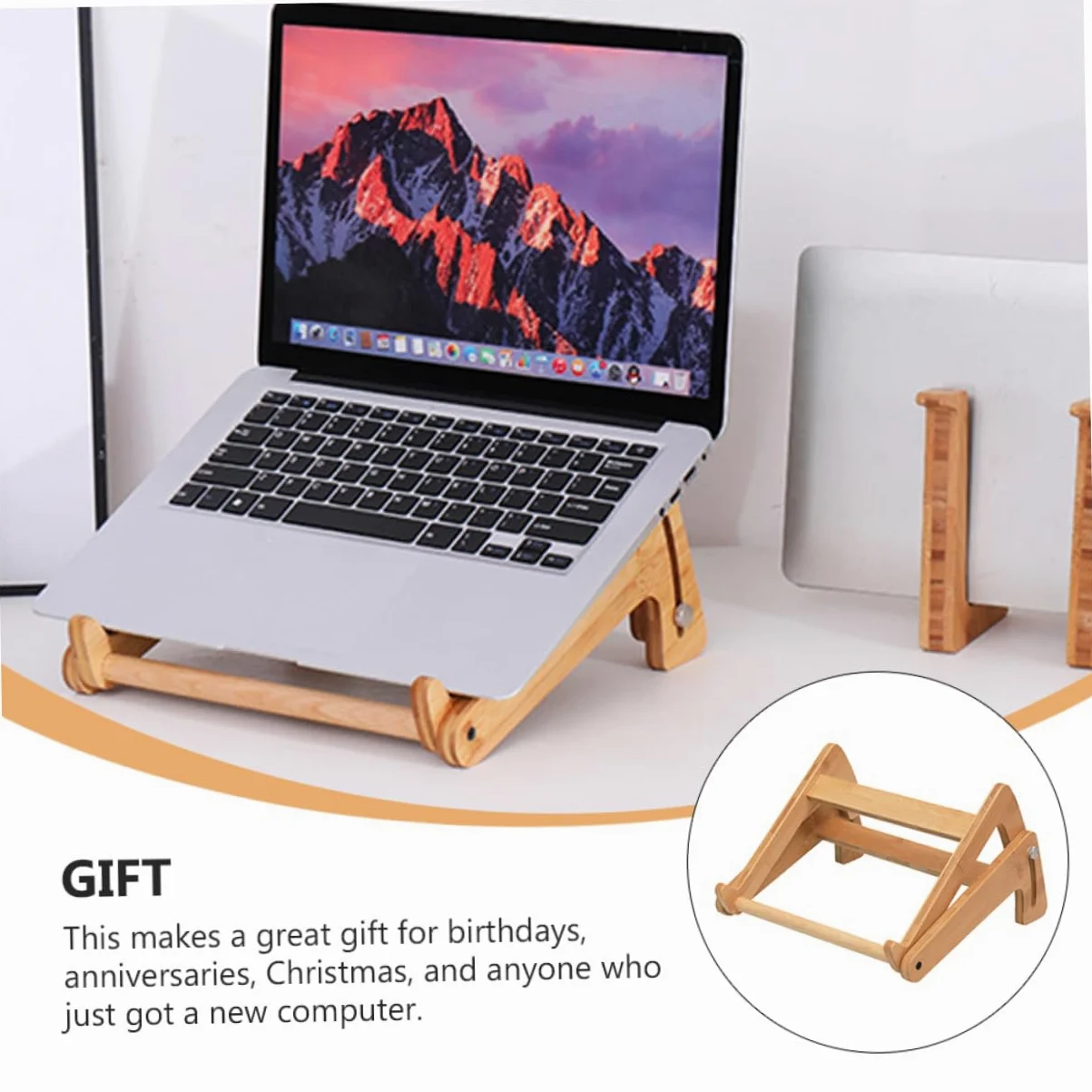 Supporto Altezza Cavo Angoli Design Regolabile Arrotondati, Computer Portatile, in Legno Beige Scrivania, per Laptop, per Ufficio e Casa