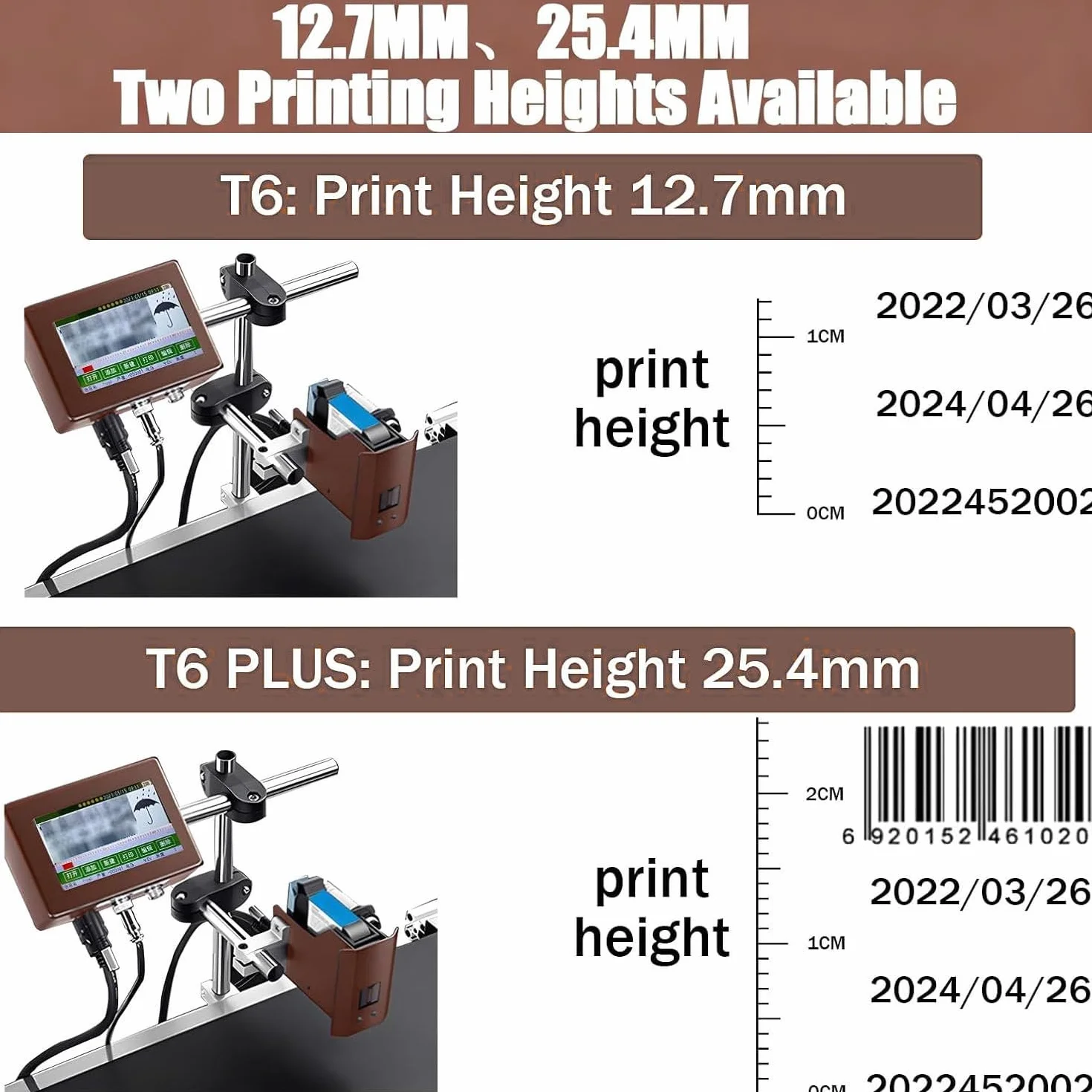 Macchina Di Codifica Automatica, Codificatore a Getto D'inchiostro in Linea, Codificatore Di Date, Stampante a Getto D'inchiostro Industriale per Data/Lotto/Codice Qr/Codice a Barre 25.4mmWidth-Black