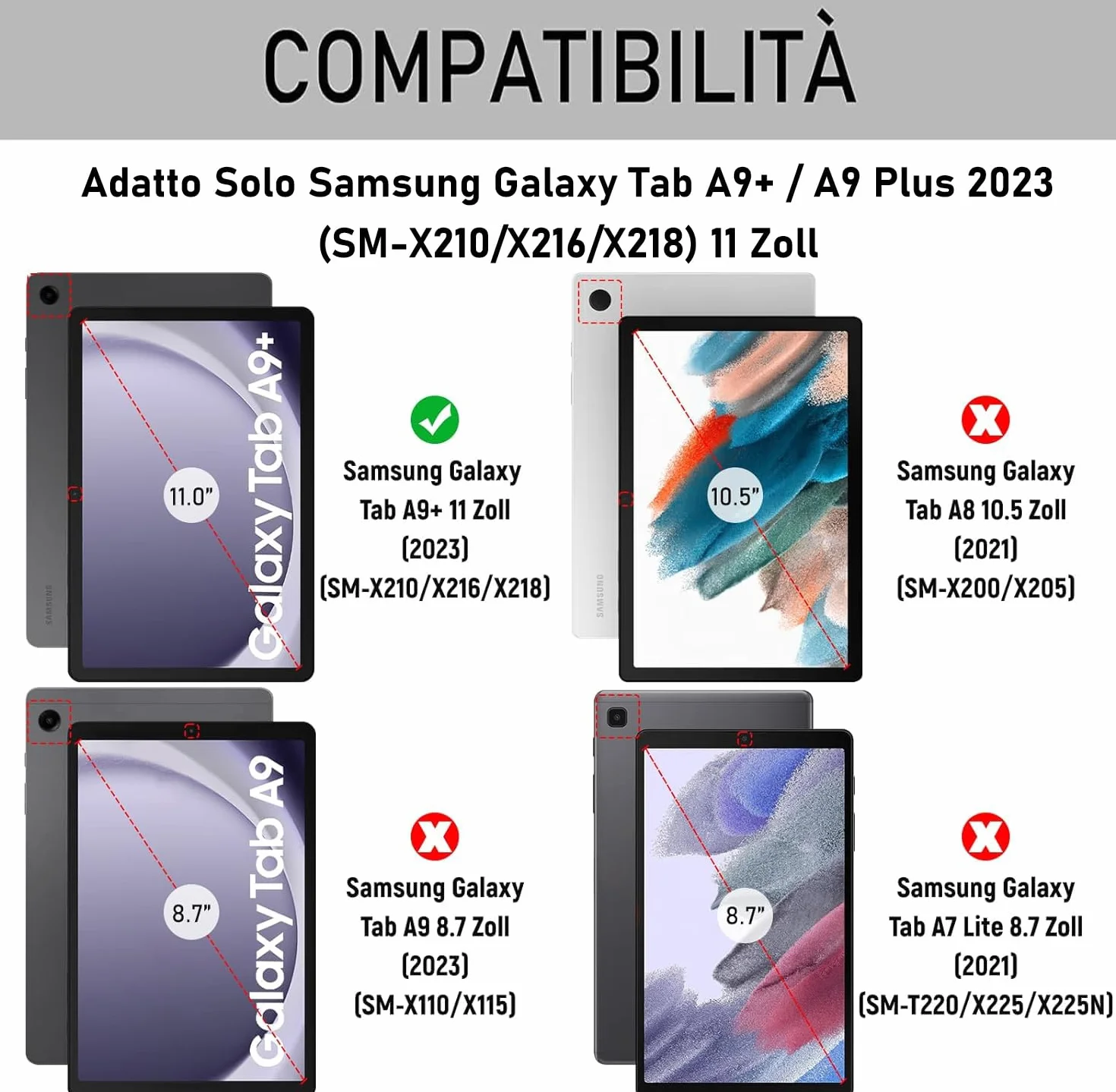 Tastiera Custodia per Samsung Galaxy Tab A9+ 2023 11 Pollici (SM-X210/X216/X218), Italiano QWERTY Rimovibile Bluetooth Tastiera, Custodia con Supporto Pencil per Samsung Galaxy Tab A9 plus-Nero