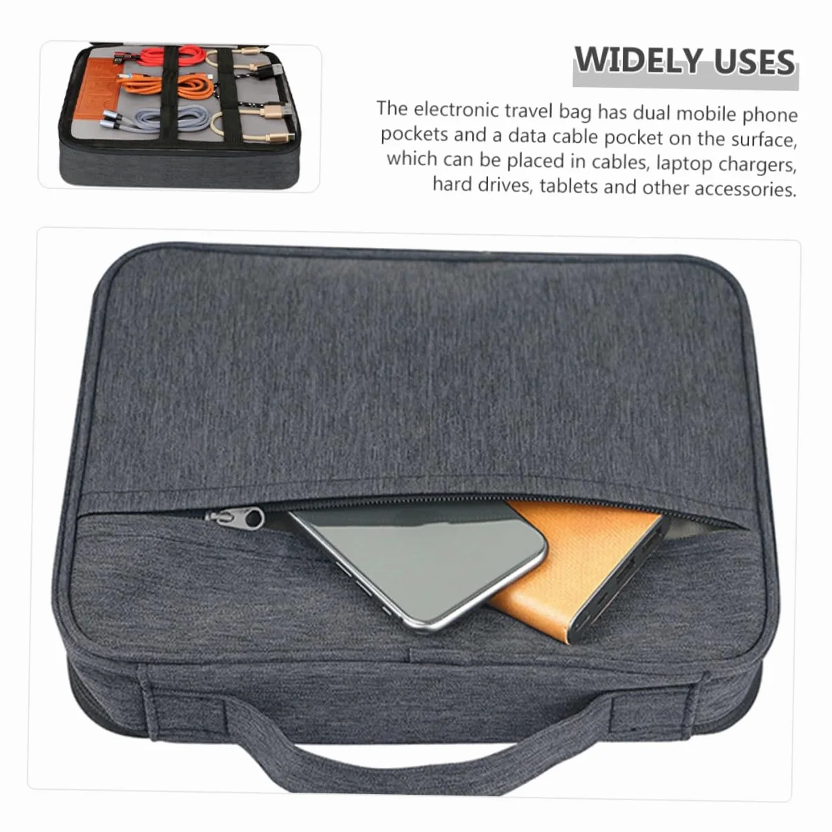 POPETPOP Borsa Organizer Cavi Elettronici Doppio Grande Capacità con Tasche per Telefoni e Tablet Fino Custodia Leggera da Viaggio con Manico Adatta per Accessori Digitali e Caricatori