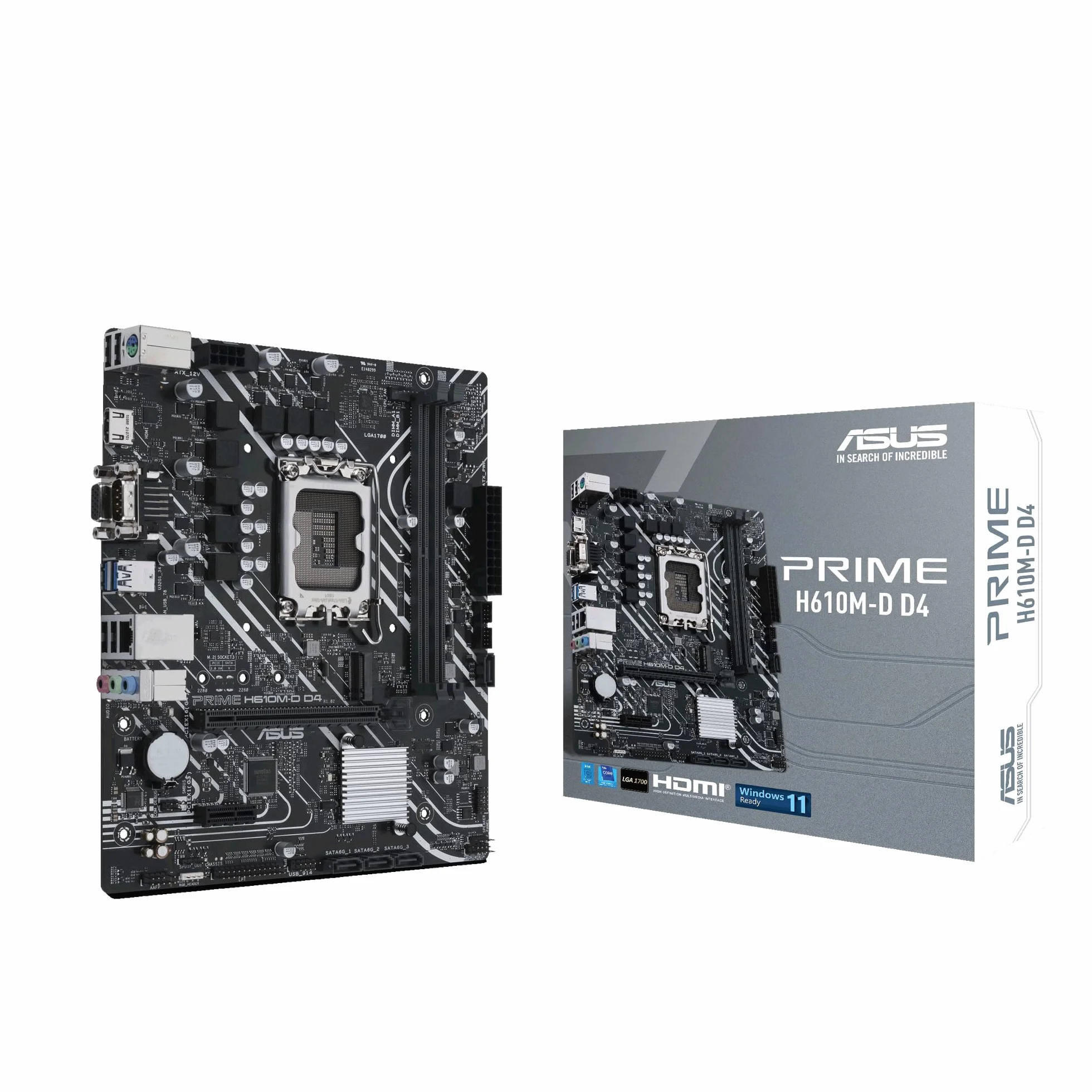 ASUS PRIME H610M-D D4 Scheda Madre mATX, Intel H610, LGA1700, DDR4, PCI 4.0, Realtek 1Gb Ethernet, Realtek 7.1 Surround, 1xM.2, 4xSATA 6GB/s, USB 3.2 Gen 1, Armoury Crate, Nero