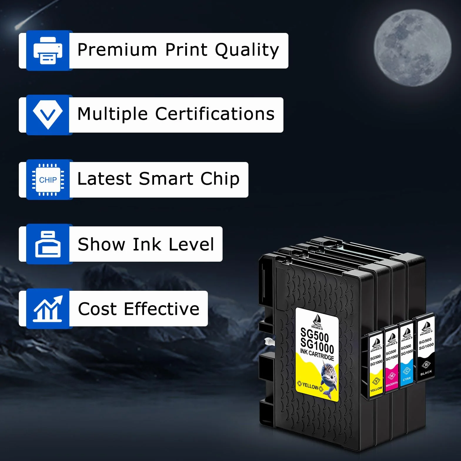 DOUBLE D SG500 SG1000 Subimition Cartucce d'inchiostro Compatible per Sawgrass Virtuoso SG500 SG1000 Sublimation Stampanti(1 Nero/1 Ciano/1 Magenta/1 Giallo)