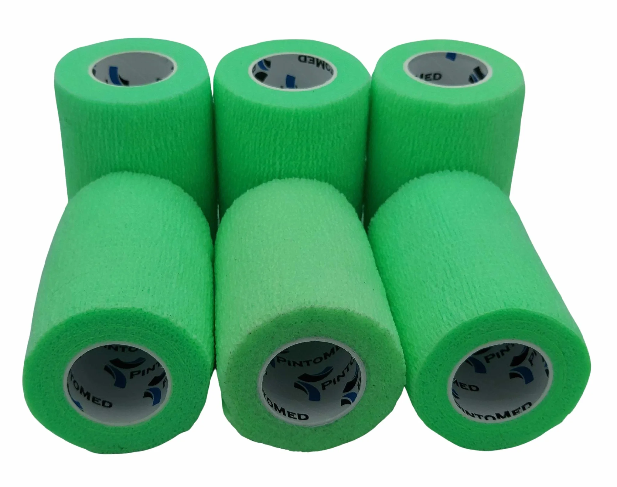 PintoMed Bendaggio Coesivo 6 x VERDE NEON Garza Elastica 7,5 cm x 4,5 m Autoadesiva Bende Primo Soccorso Confezione da 6