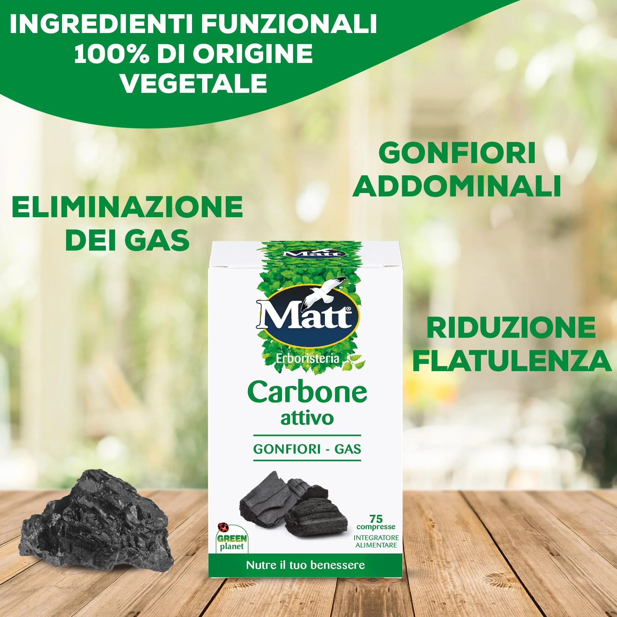 Carbone Attivo Vegetale Integratore Alimentare 75 Compresse 37,8 g