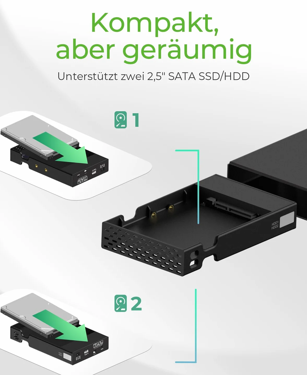 ICY BOX RAID IB-RD2253-C31 Alloggiamento per SSD e HDD 2,5 pollici USB 3.1 Gen2 10 Gbps Alluminio Nero