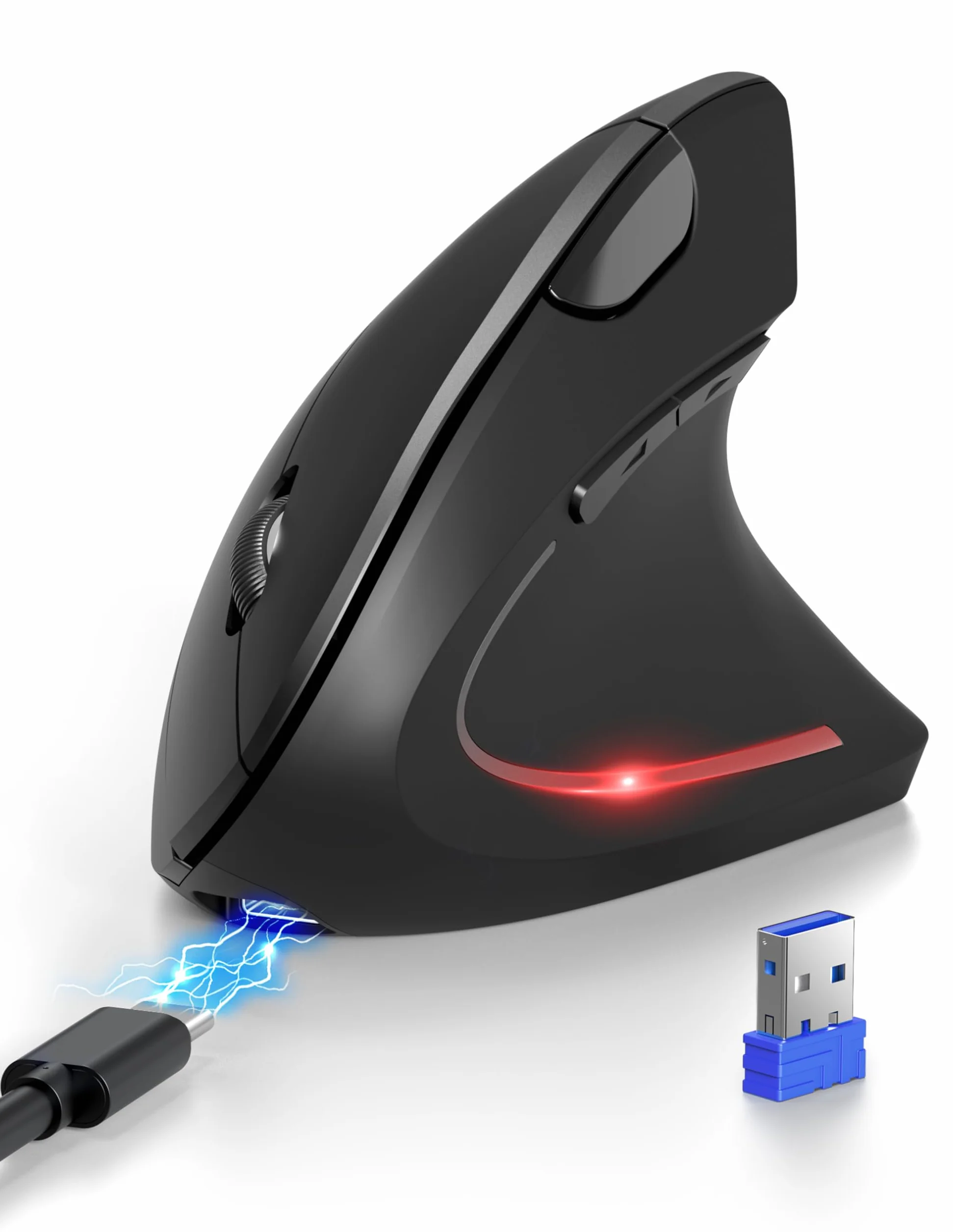 TECKNET Mouse Verticale, Mouse Bluetooth Ergonomico Ricaricabile, Wireless Ottico Right Handed 6 Pulsanti, Multi-dispositivo (BT5.0/3.0+USB-A), 4800 DPI 6 Livelli Regolabili, Ampia compatibilità-Nero