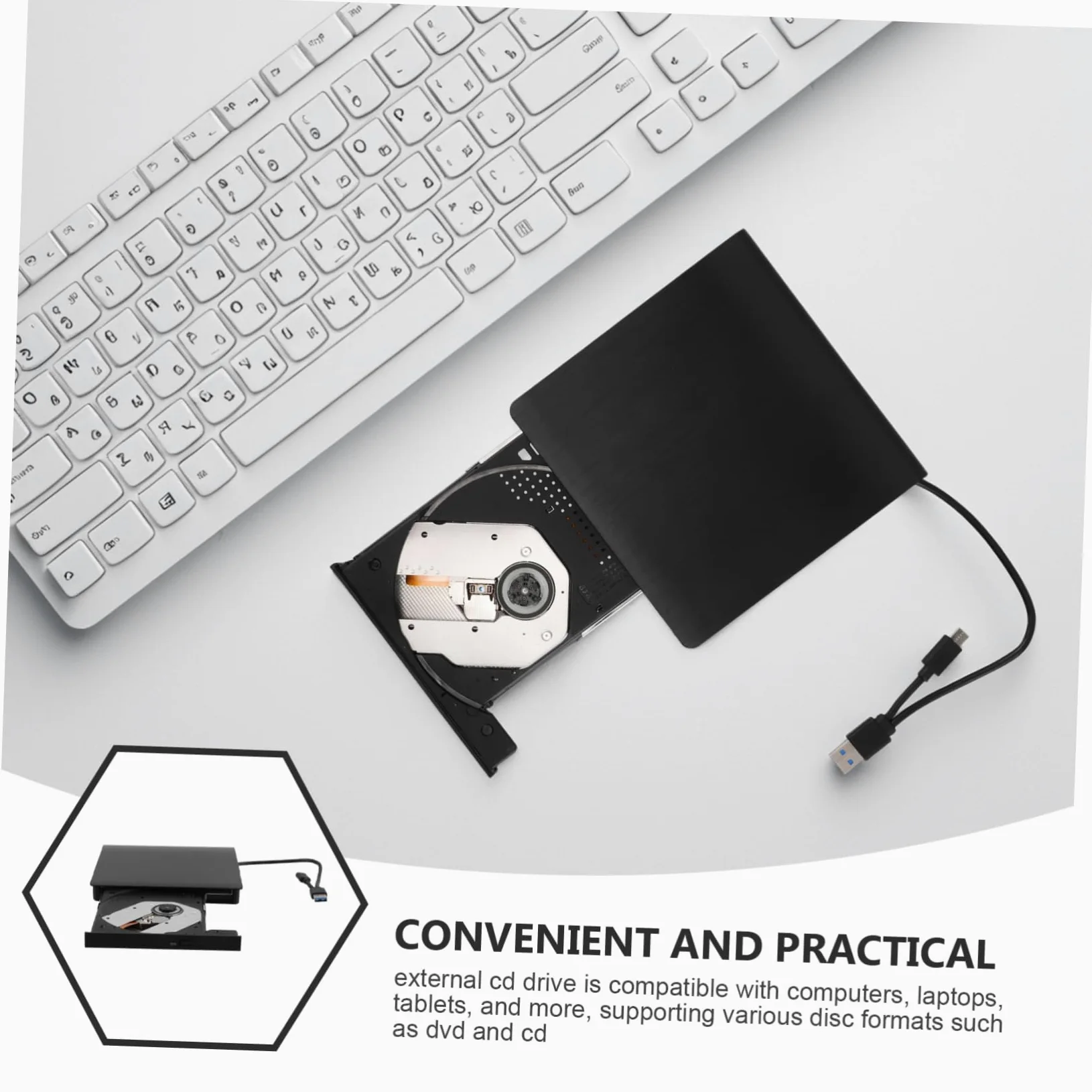Holibanna Registratore con unità ottica lettore CD unità dvd USB esterna lettore dvd esterno per laptop unità disco esterna per laptop unità disco USB Disc drive Metallo Black