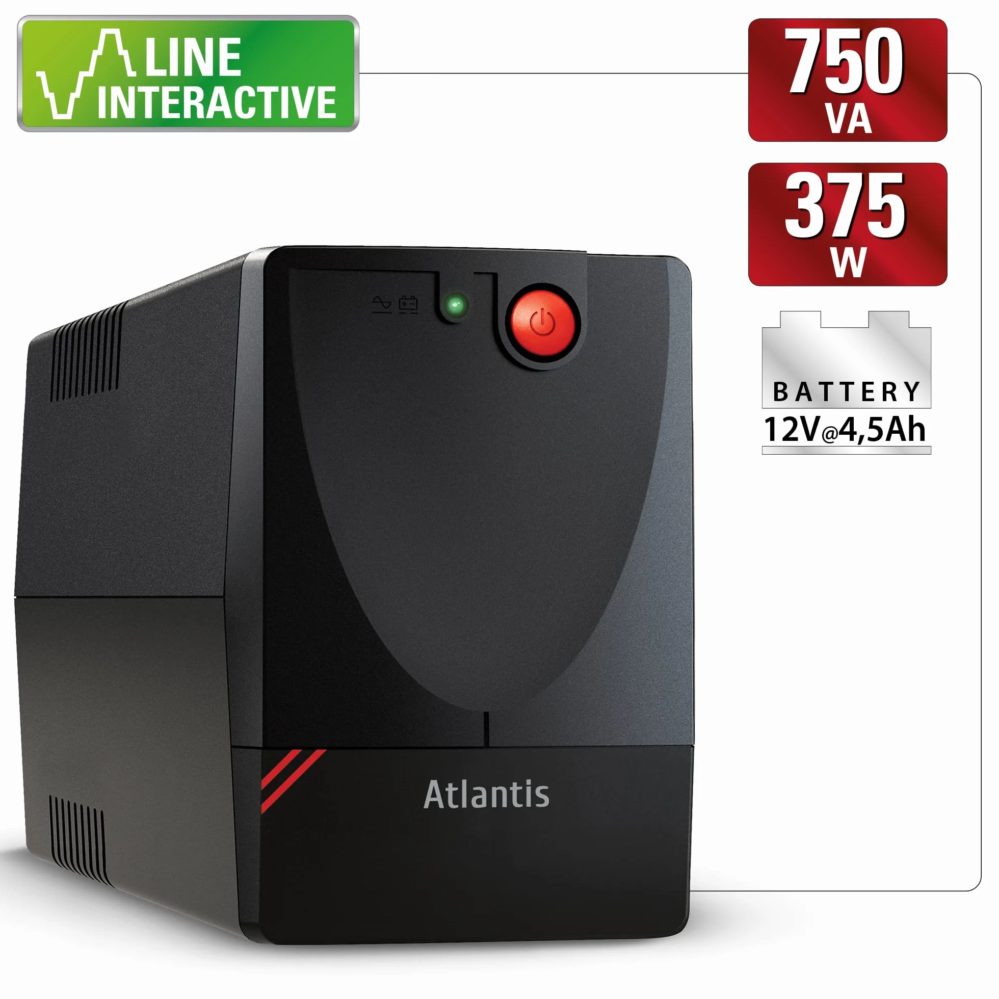 Atlantis UPS X1000, Potenza 750VA, 375W, Line Interactive, A03-X1000