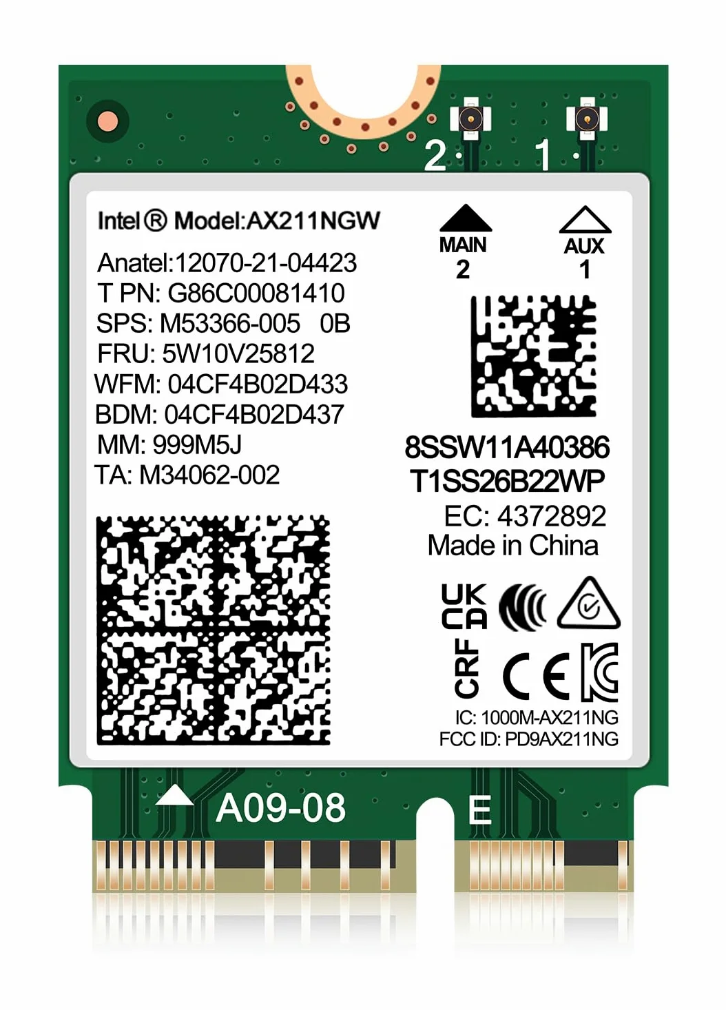 WiFi 6E Wireless Card AX211 NGW. Only Support CNVio2 Protocol and 12/13th Generation CPU, Bluetooth 5.3, Tri-Band 5400Mbps, Network Adapter for Laptop Support Windows 10/11 (64bit),Linux.