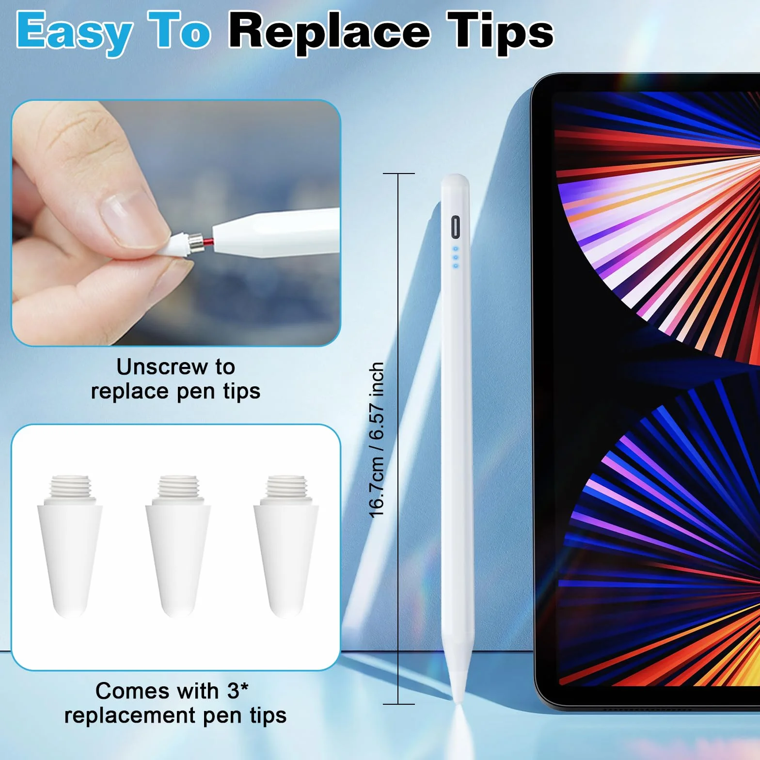 Penna per Tablet, 15 Min Ricarica Rapida USB-C, Pixel da 0,1 mm, Sensibilità All'inclinazione per il Rifiuto del Palmo Della Mano, Penna per iPad 11 A16/10/9/8/7/6, ipad Mini 6/5, Air 3/4/5/