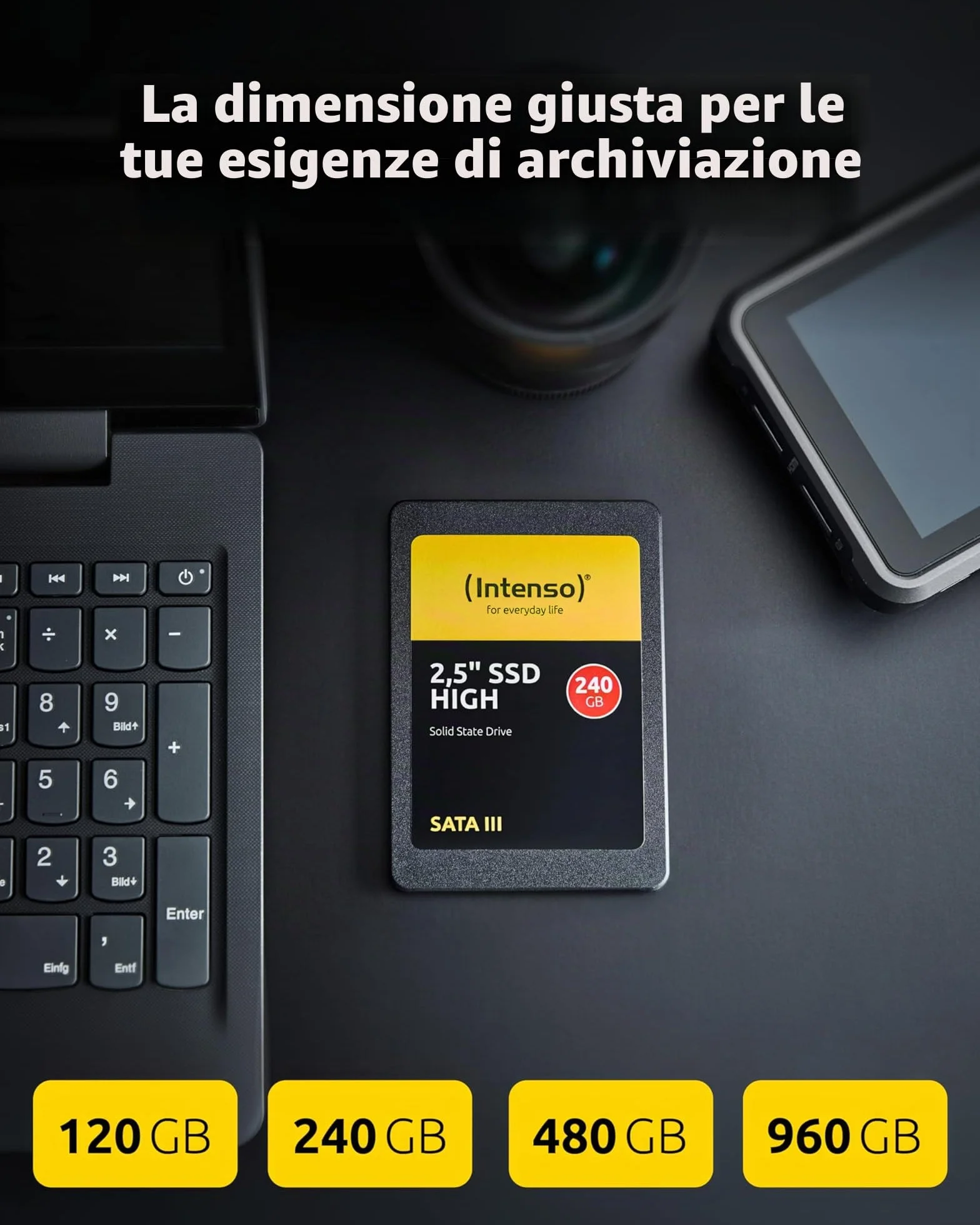 Intenso 2.5" SSD Interno SATA III High Performance, 480 GB, Nero