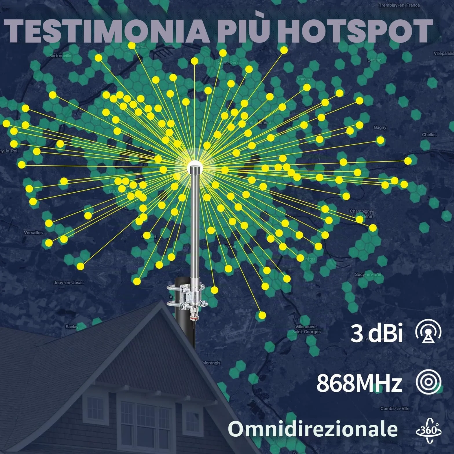 Bingfu 868 MHz Antenna LoRa, Antenna LoRaWAN Esterna in Fibra di Vetro 3dBi N-Maschio 50 ohm Impermeabile per Hotspot RAK HNT Bobcat Helium Miner, Cavo Prolunga da N-femmina a RPSMA-maschio 1 m