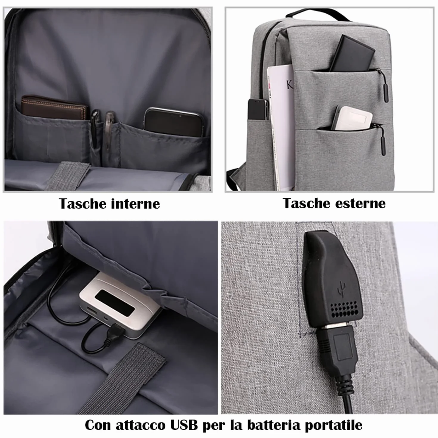 Mixroom - Zaino Porta PC Uomo Laptop Borsa per PC Portatile porta Computer Custodia Notebook 15" Due Tasche Frontali Con Attacco USB Z1