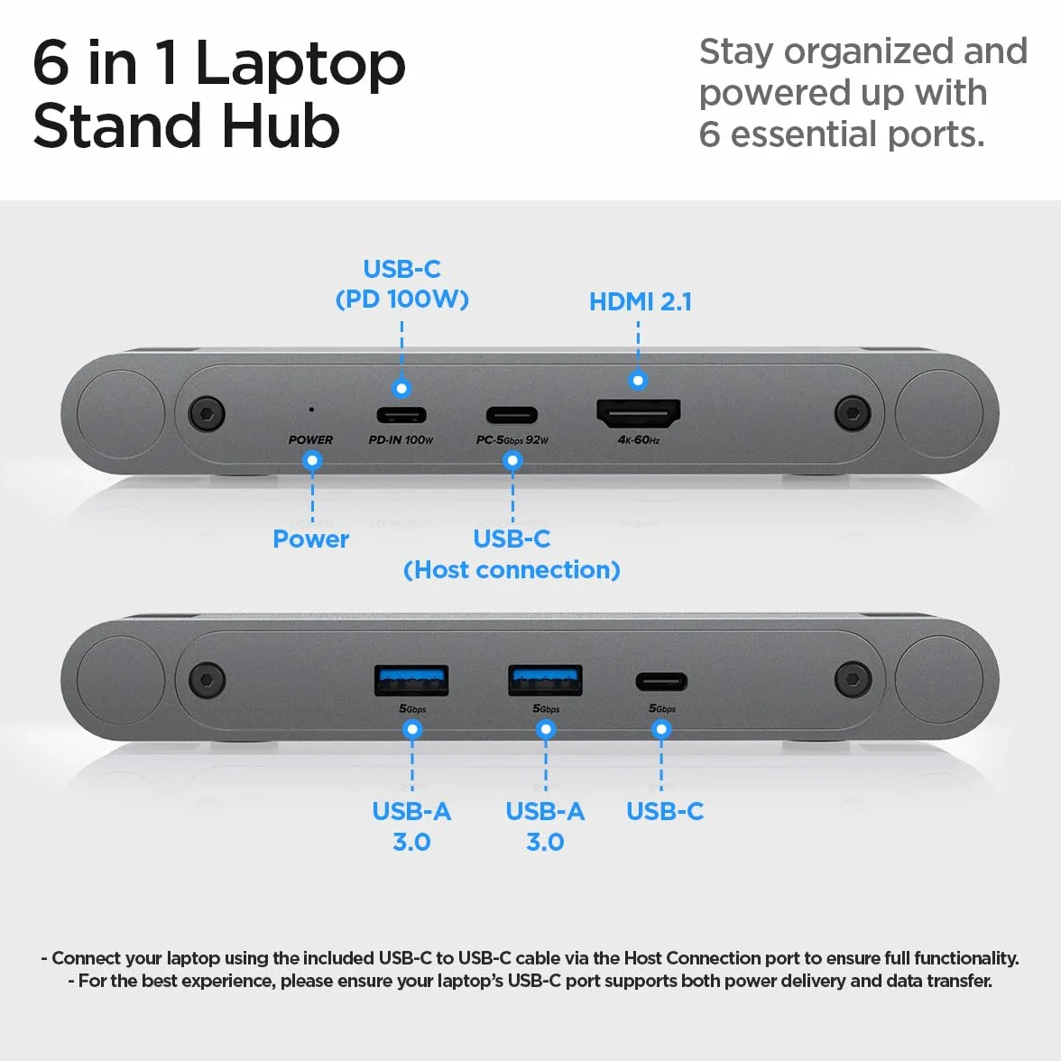 Spigen ArcDock Supporto PC Portatile Hub 6-in-1, Docking Station [Cavo incluso] HDMI 4K60Hz, USB-C & A 3.0 Compatibile con Laptop & Tablet Fino a 15.6", MacBook iPad Pro Air Neo A16 M2 M3 M4 M5