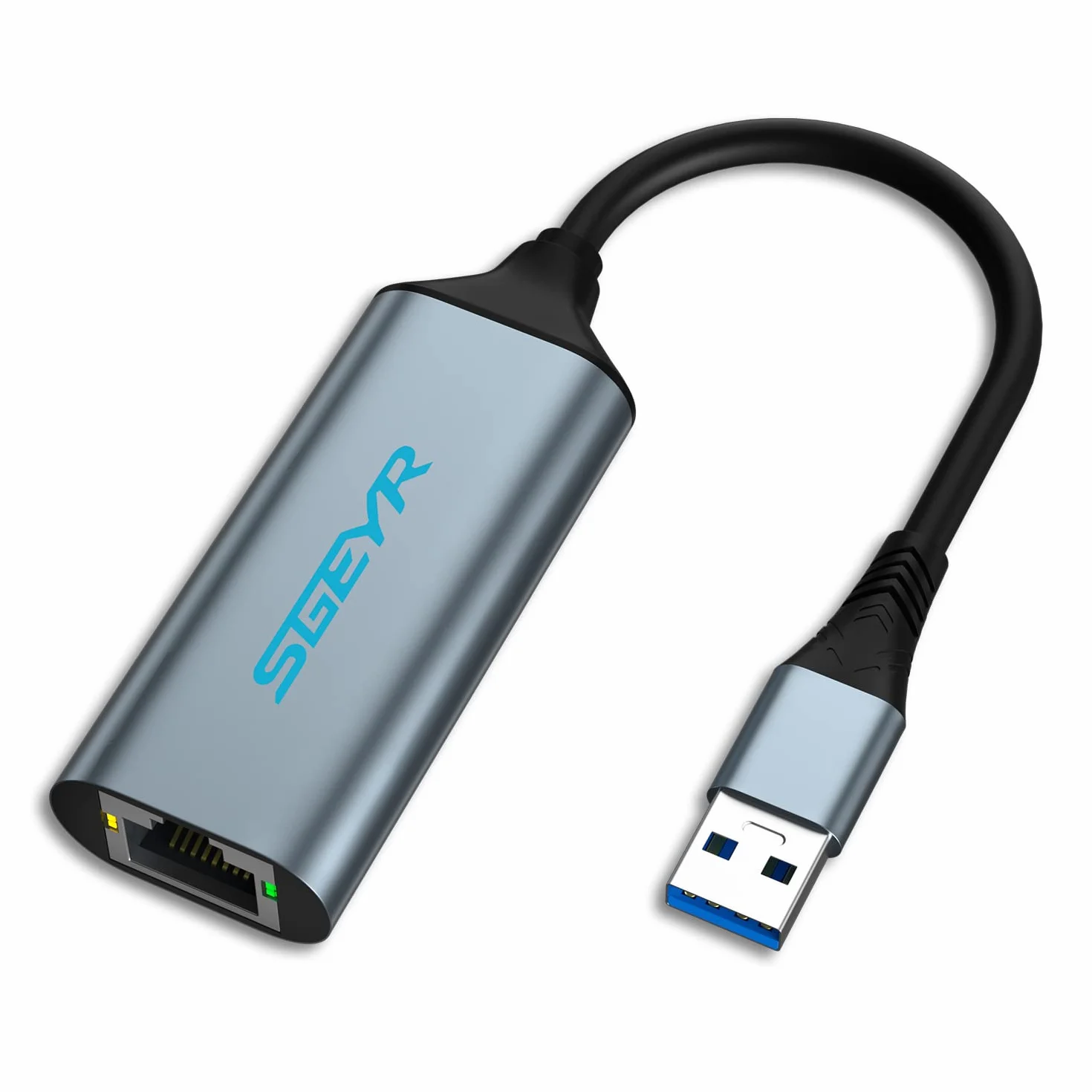 SGEYR USB Ethernet Adapter RJ45 LAN - Compatible With Windows, MacOS - Grigio