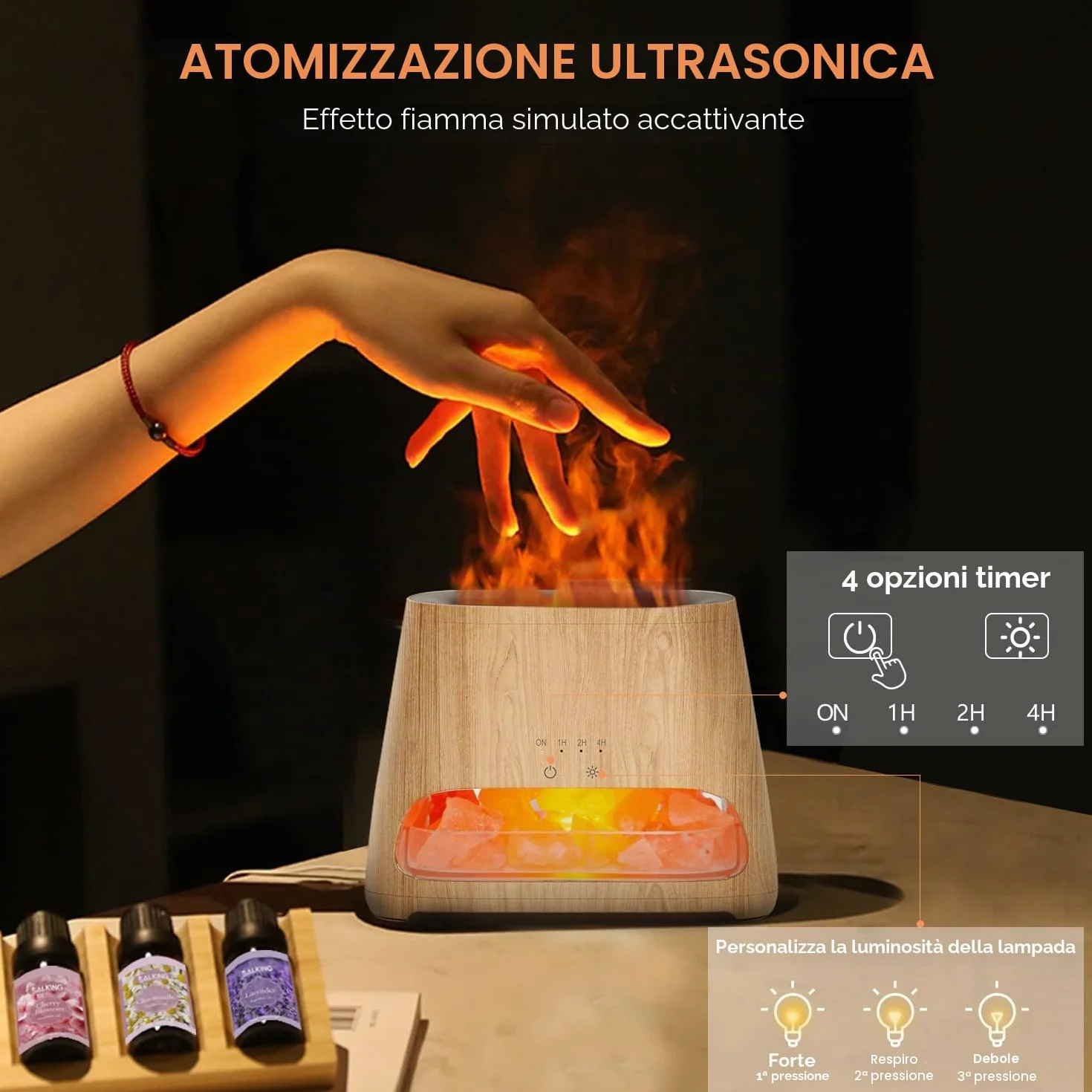 SALKING Dyfuzor olejków eterycznych 2w1 Lampka z solą himalajską, Aromaterapia ultradźwiękowa, Nawilżacz 150ml
