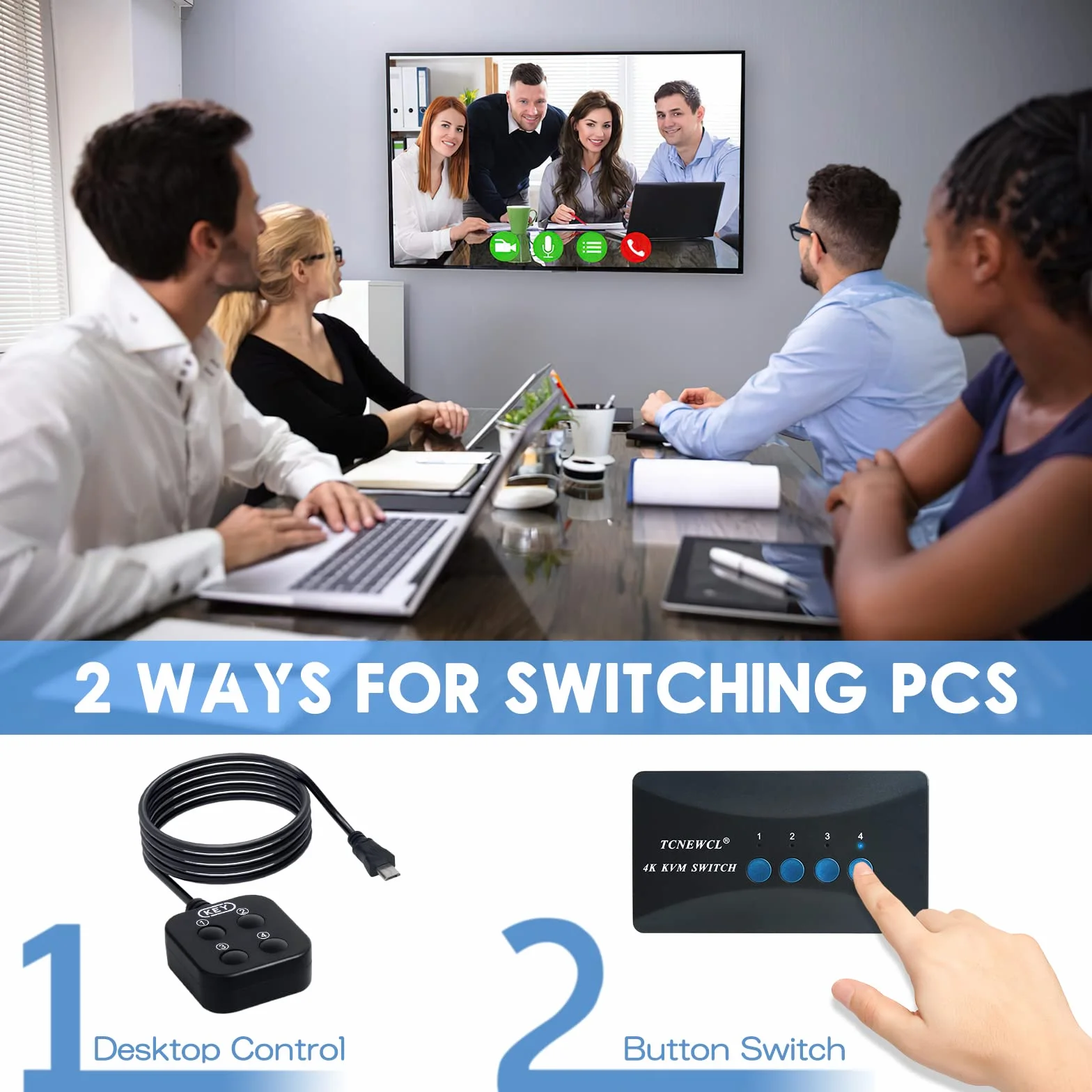 KVM Switch, HDMI e USB Commutatore con 4 Cavi KVM, per PC Monitor Tastiera Mouse Scanner Stampante