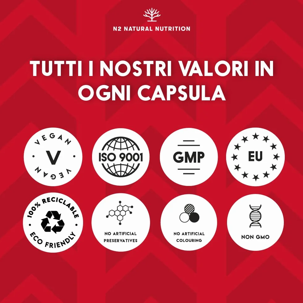 Integratore Testosterone Uomo con Maca, Taurina, Fieno Greco, Ginseng, Zinco e B6 - 120 Capsule N2 Natural Nutrition