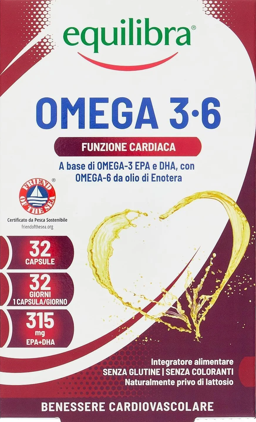 Equilibra Omega 3 6 Integratore Olio di Pesce EPA DHA 32 Capsule
