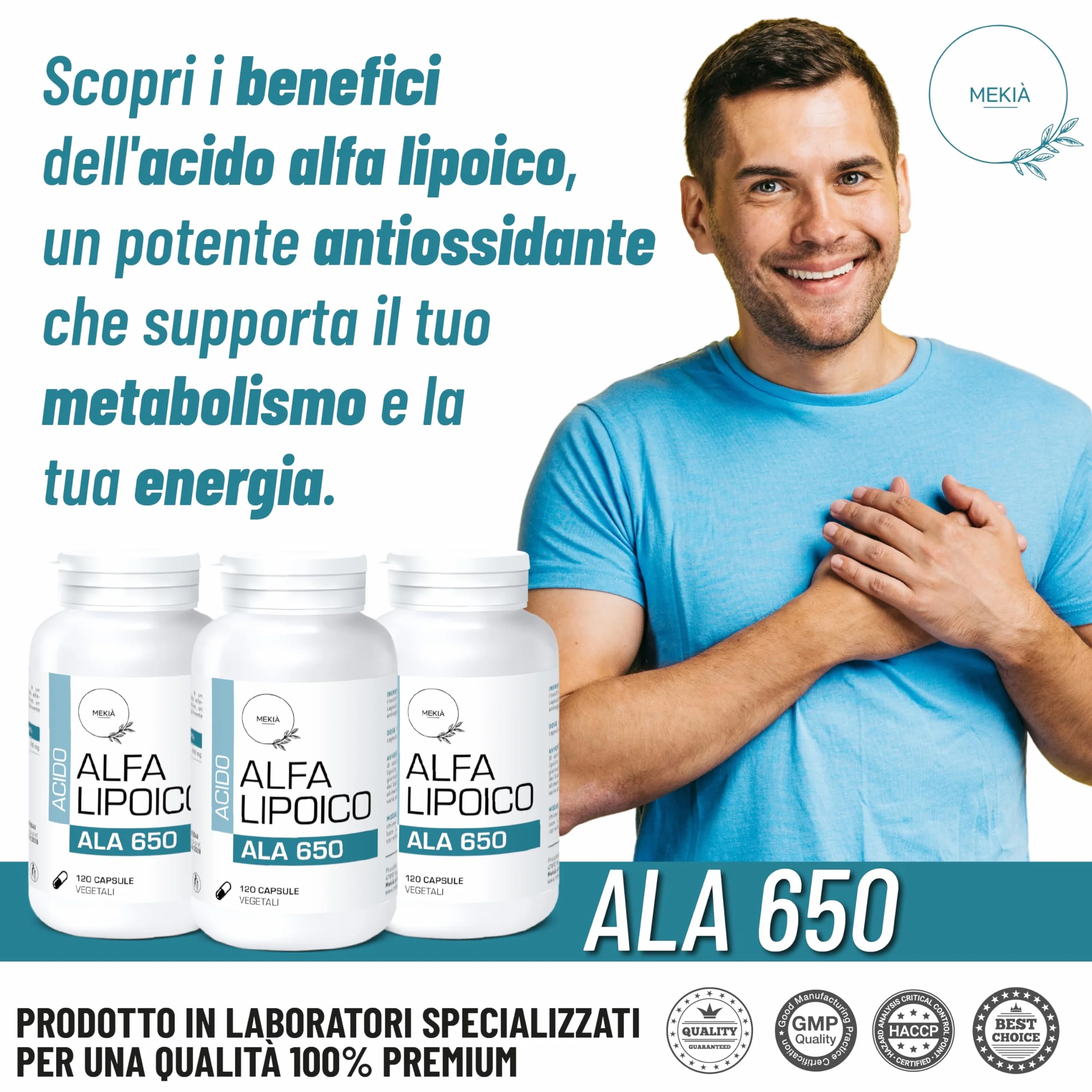 Acido Alfa Lipoico 650 mg 120 Capsule Integratore per Nervi e Benessere Mente