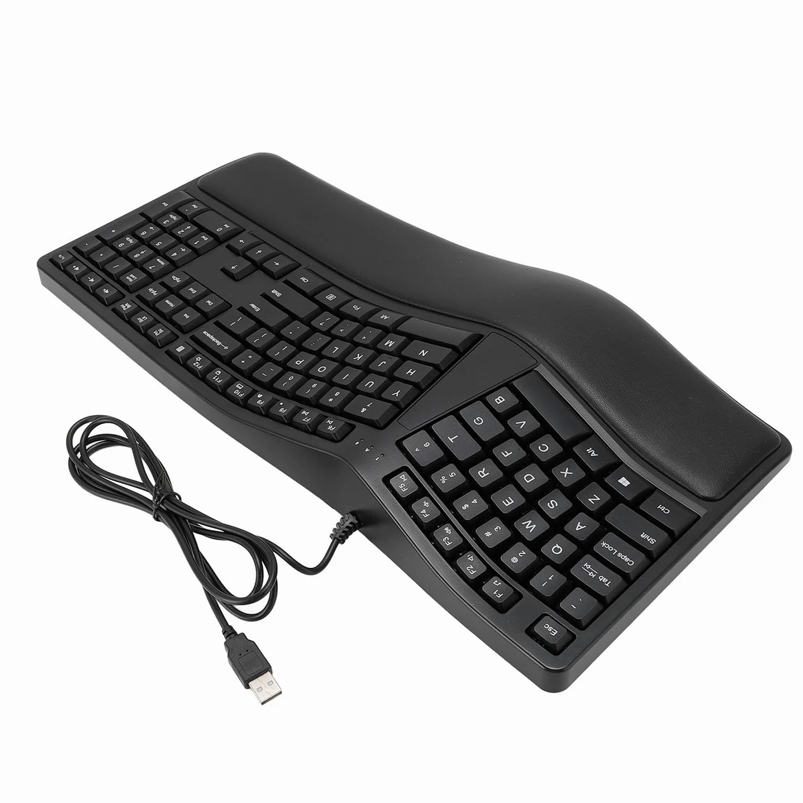 Tastiera Ergonomica Divisa Progettata Comodamente per Lunghe Ore di Digitazione con Poggiapolsi per Utenti Laptop, Tastiera Cablata USB con 110 Tasti per Lavoro D'ufficio
