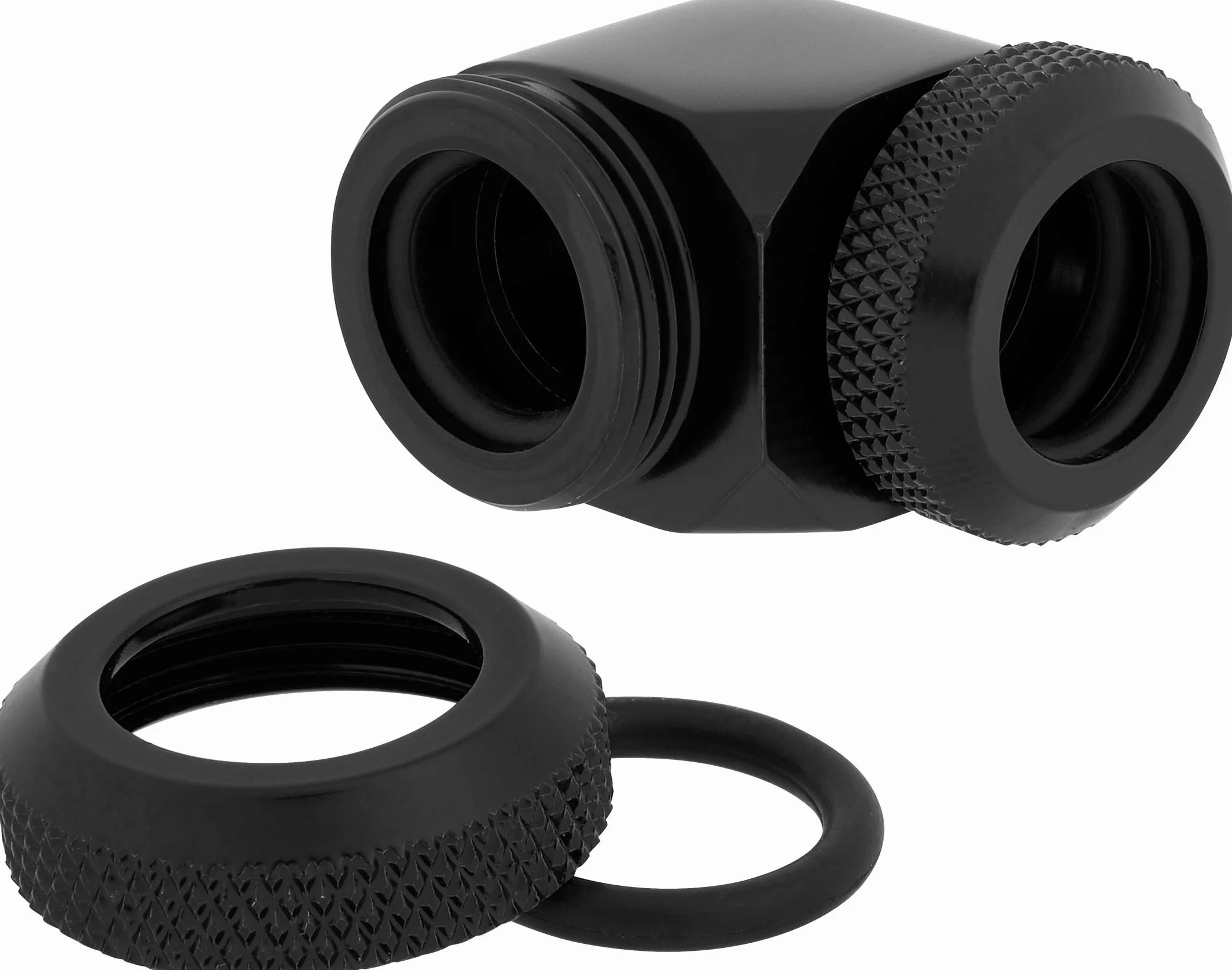 Corsair Hydro X XF Serie, Xf Hardline 90° Raccordi De 12 Mm, Confezione da Due (Ottone Massiccio Durata, Finitura Alta Qualità, Doppia Guarnizione O-Ring Rigida, 12 Mm Diametro Tubi) Nero