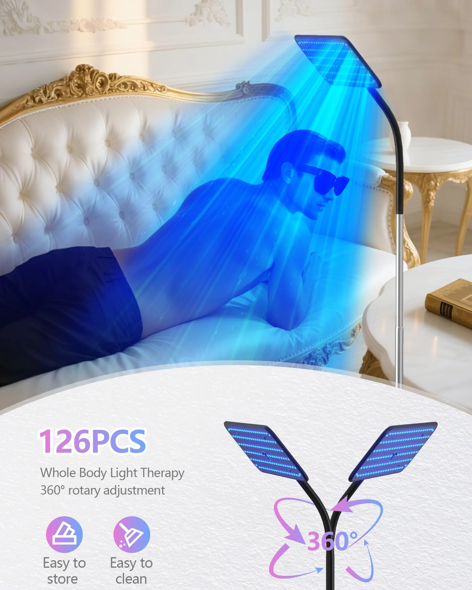 Solarium lampada abbronzante 50 W base retrattile 460 NM 490 NM terapia luce blu domestico