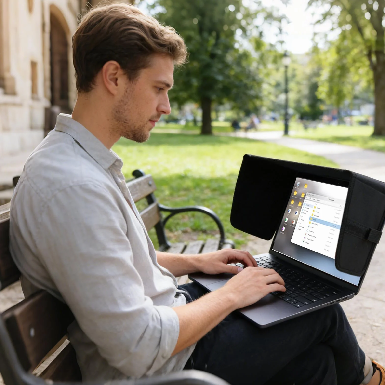 Parasole per computer portatile, pieghevole, resistente al calore, 600D Oxford, copertura antiriflesso per computer da 13 a 16 pollici, per lavoro all'aperto, campeggio, viaggi, giardino, picnic