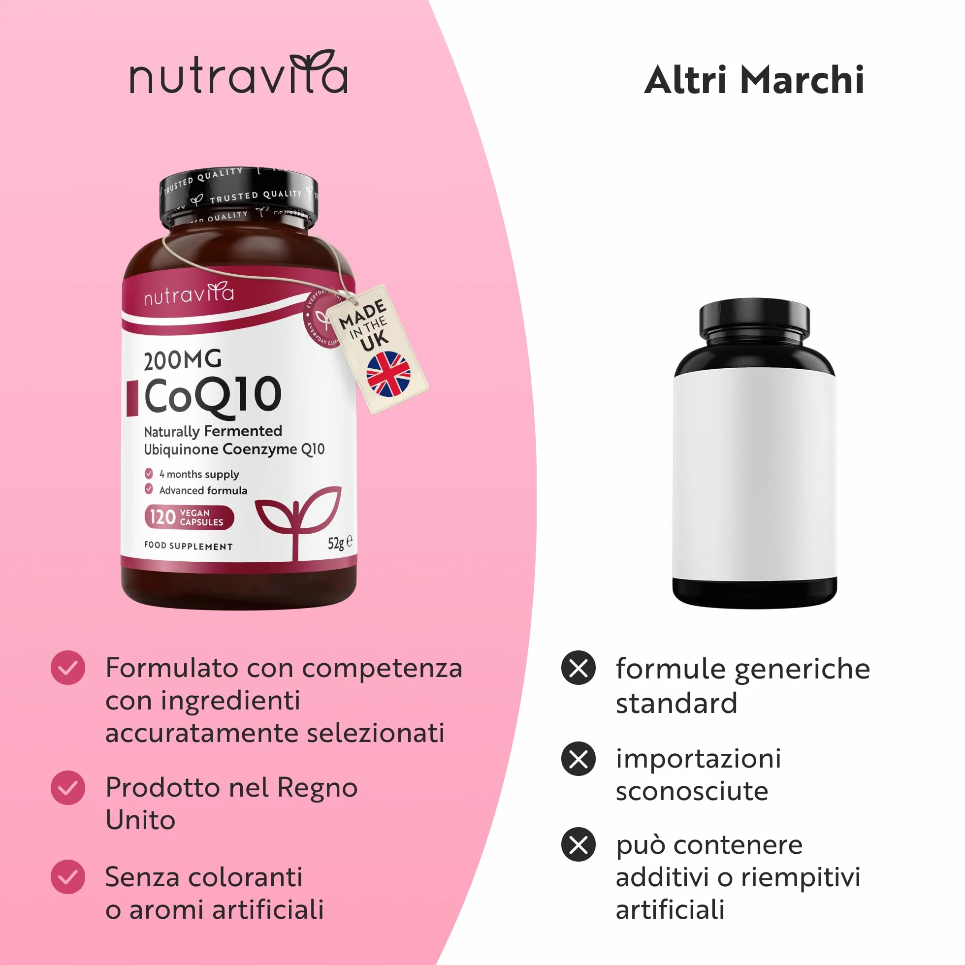Nutravita Coenzima Q10 200mg - 120 Capsule Vegane, Ubichinone Puro al 100% - Alto Dosaggio