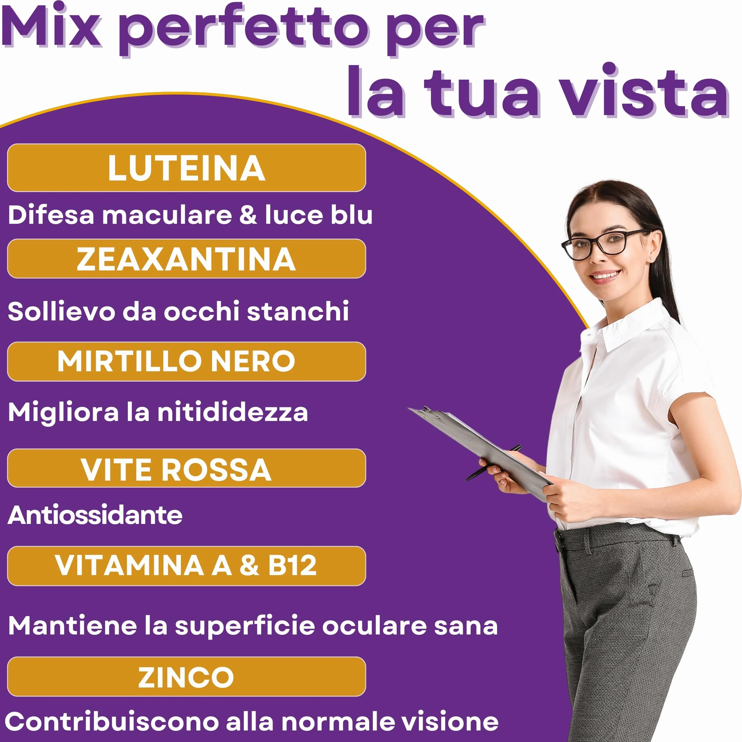 Integratore Occhi Vista Luteina Zeaxantina Alto Dosaggio 90 Capsule Zinco Licopene Mirtillo Nero Vite Rossa Antiossidante Vitamina A B12 Vegano