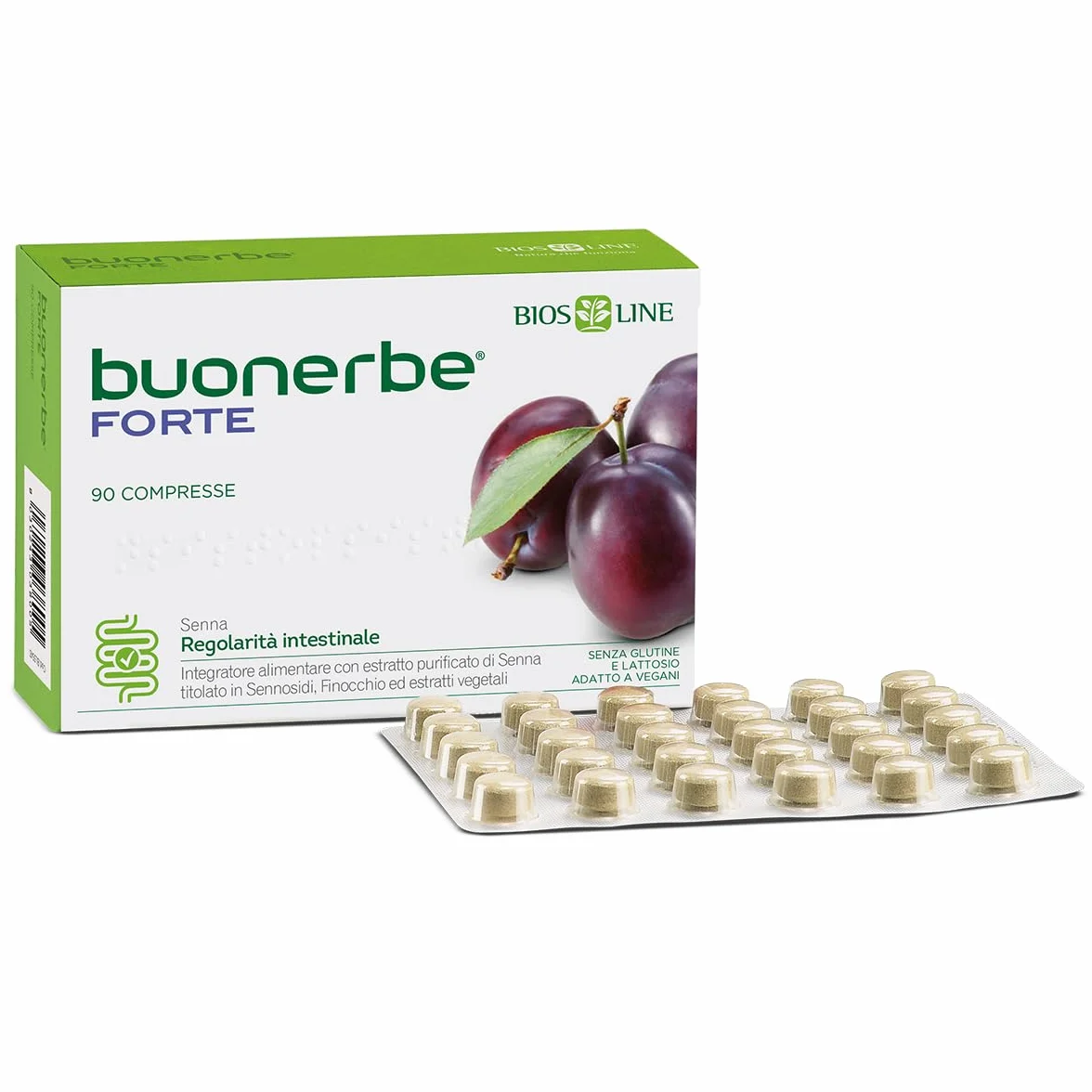 BIOS LINE Buonerbe Forte Compresse 90 unità Integratore Alimentare Regolarità Intestinale senza Glutine Vegani
