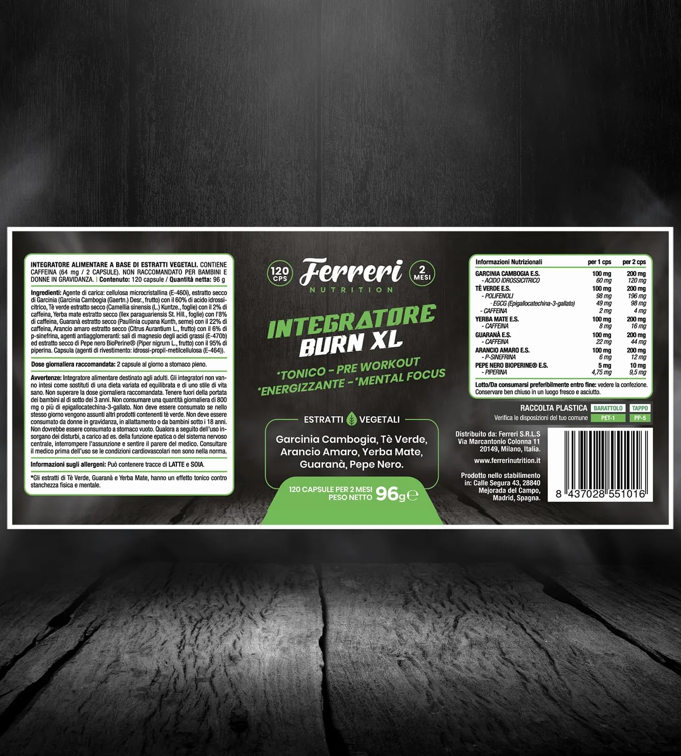 Burn XL Integratore Termogenico Pre Workout 120 Capsule 2 Mesi