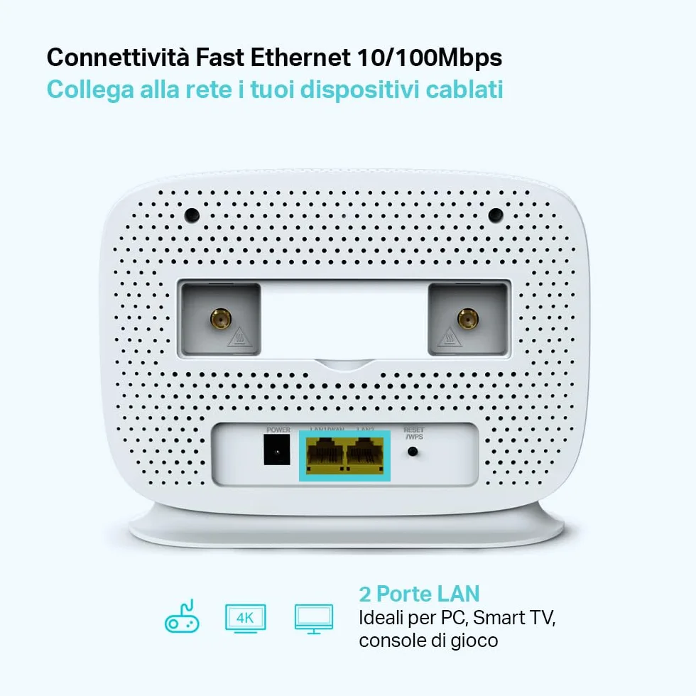 TP-Link TL-MR105 Cat4 Router 4G LTE Wireless N300Mbps Modem WiFi con Sim Porta LAN/WAN