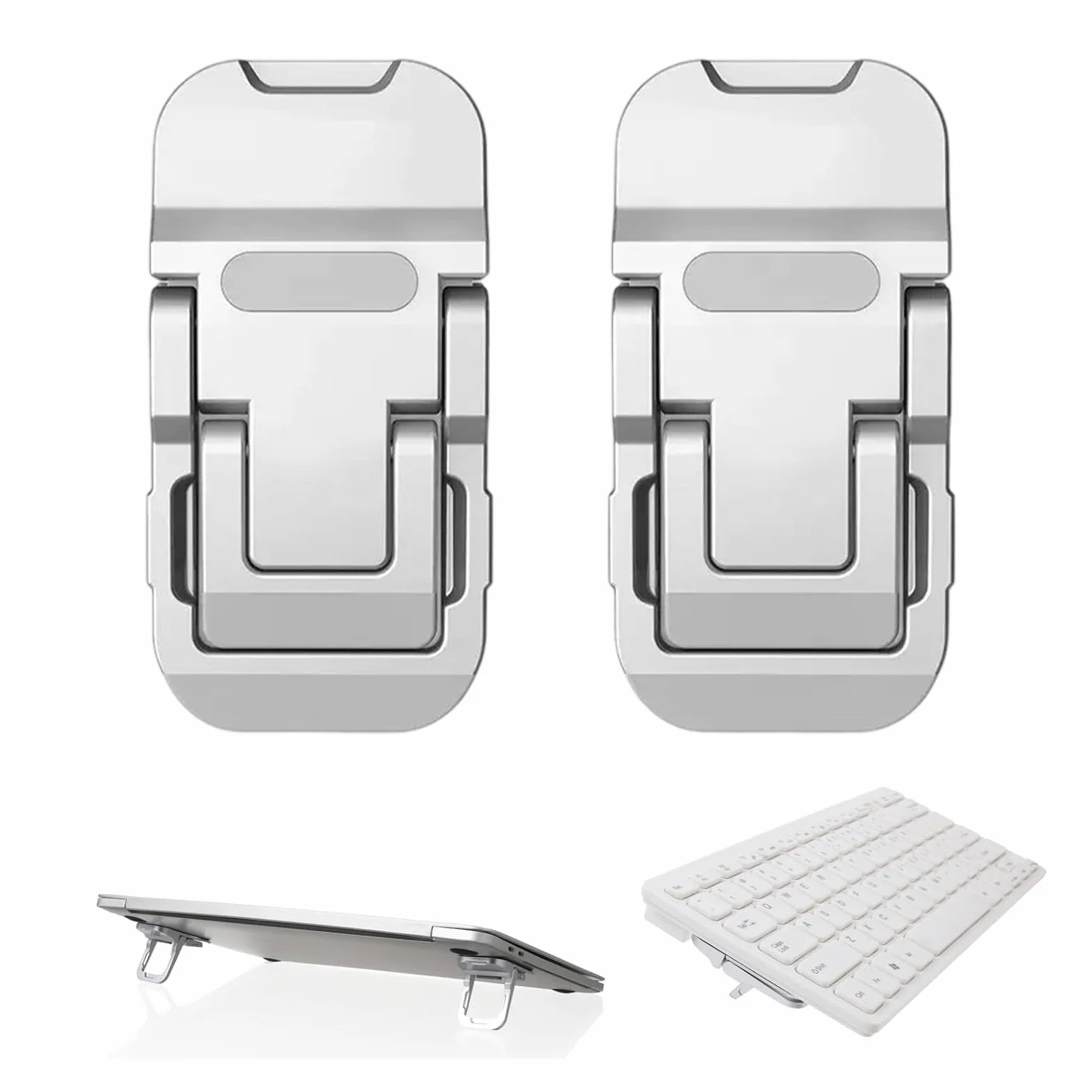 JEYORZY 2 Pezzi Mini Supporto per Laptop, PC Portatile Pieghevole, Mini Invisibile, Raffreddamento del Laptop, Antiscivolo in Silicone, Accessori PC, Rialzo PC Portatile, Tastiera PC (Argento)