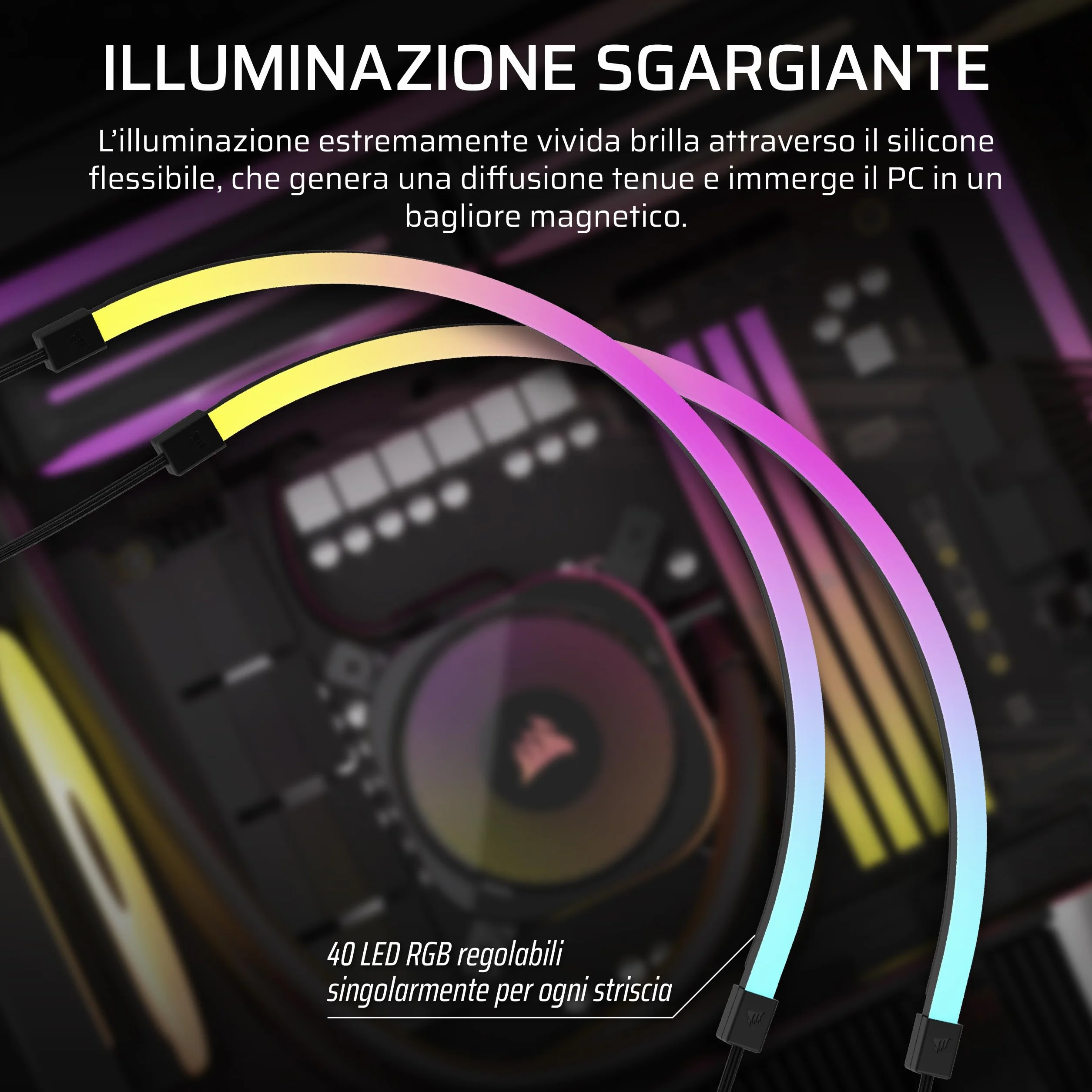 CORSAIR LS350 Aurora Light RGB Strips 350mm – 2x Magnetic Diffused Individually Addressable RGB LED Strips – +5V ARGB Header or CORSAIR iCUE Controller – ARGB to iCUE 3-Pin Adapter Cable Included