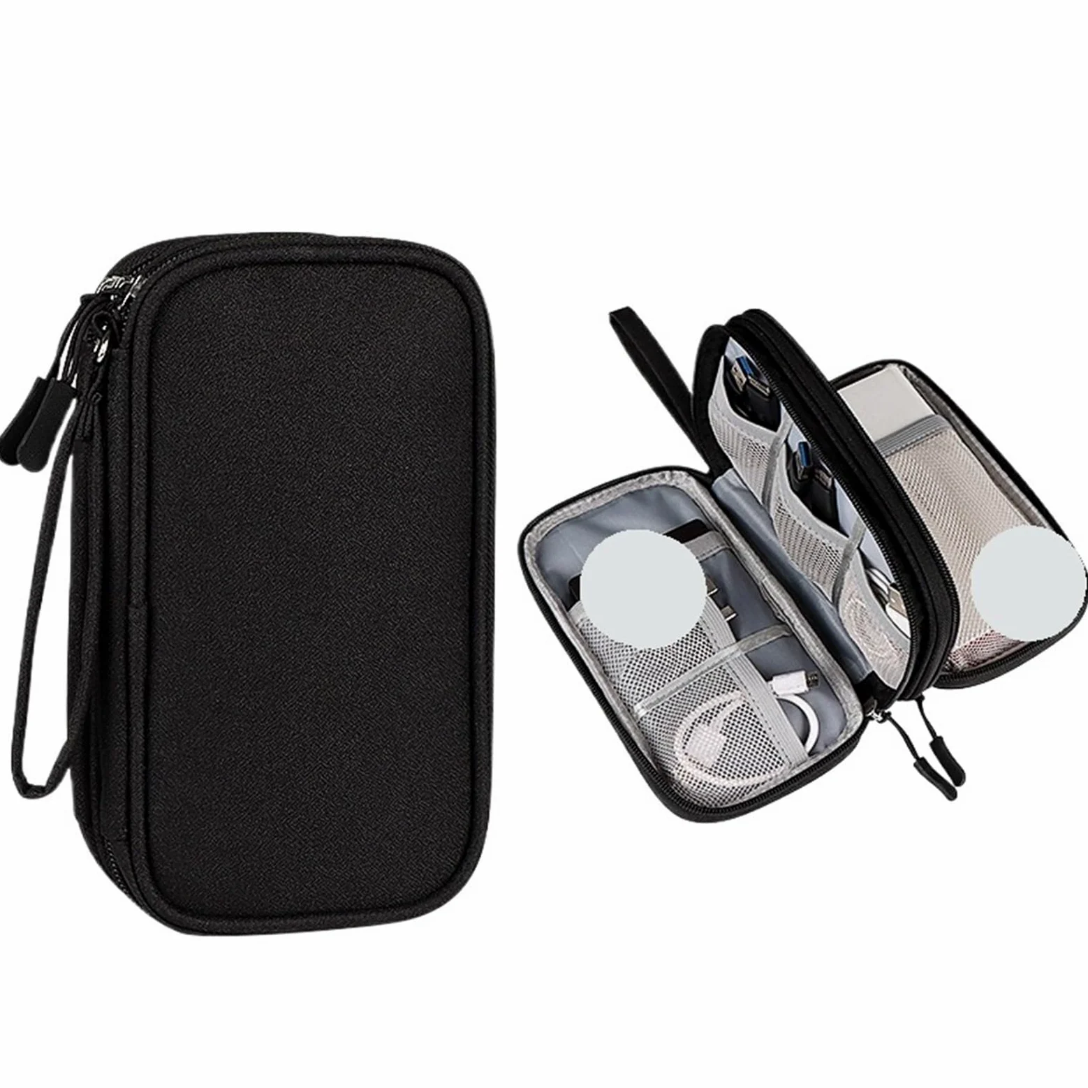 Borsa Organizer Per Cavi Borsa For Cavi Da Viaggio Custodia Digitale Portatile Caricabatterie Dati Organizzatore Accessori Elettronici Impermeabile(2 Layer-Black)