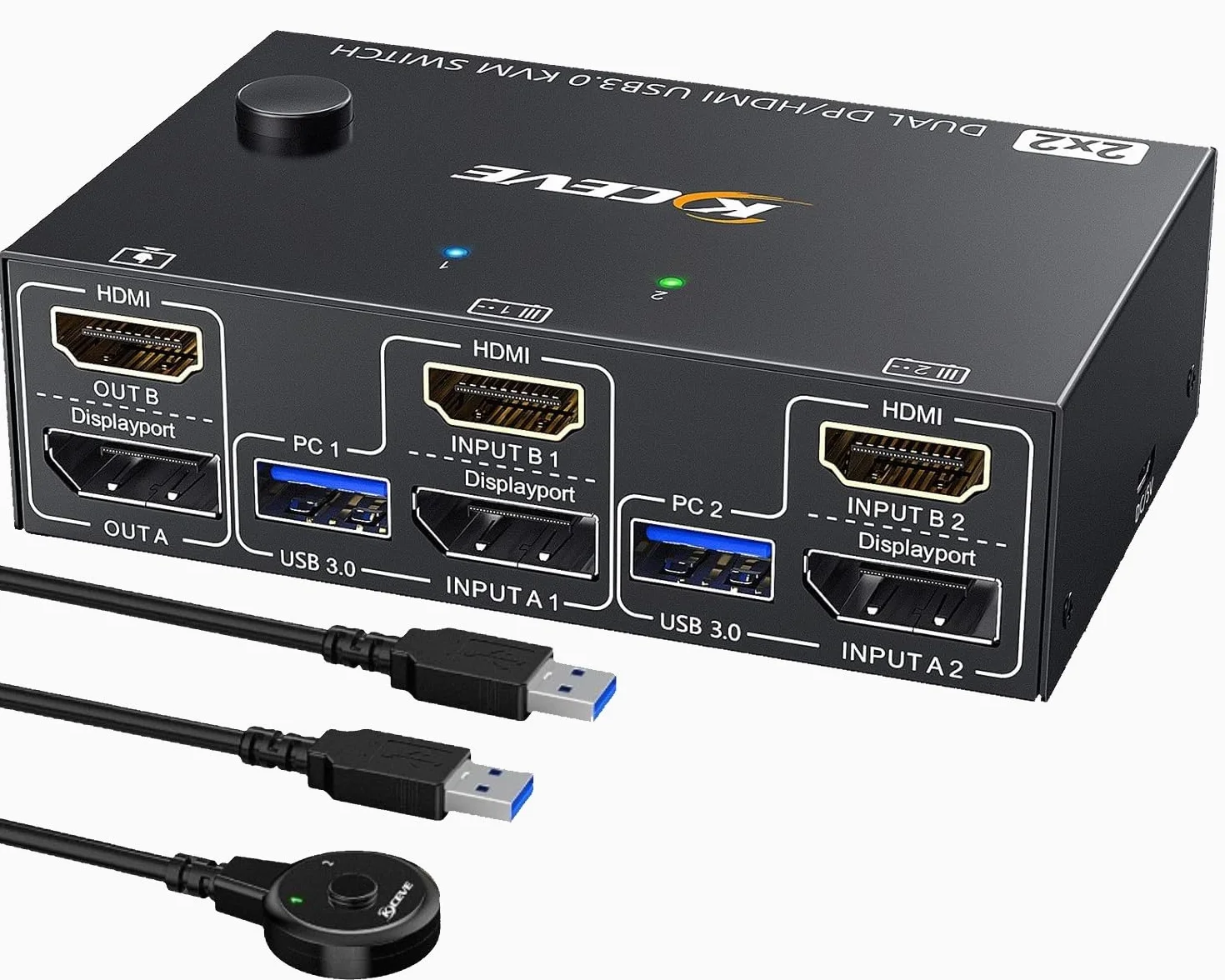 USB 3.0 HDMI + DisplayPort Switch KVM 2 PC 2 Monitor 4K@60Hz 2K@120Hz, MLEEDA KVM Switch Dual Monitor con 4 Porte USB 3.0 per Tastiera, Mouse, Dotato Telecomando Cablato e Cavi