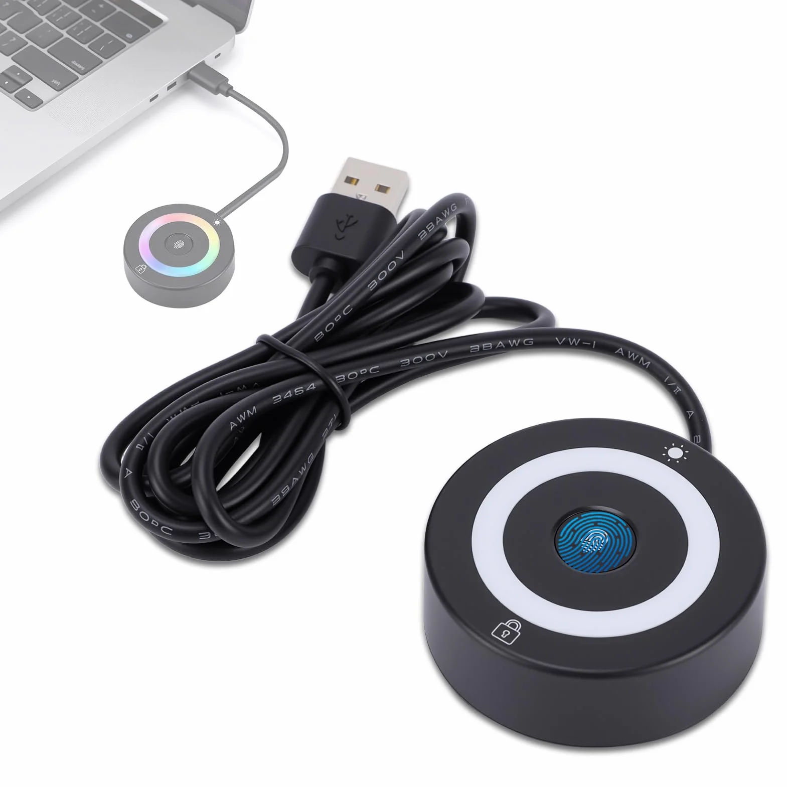 Logger per impronte digitali USB, con luci che cambiano colore, blocco software di rilevamento delle impronte digitali capacitivo con luci che cambiano colore all'accensione, compatibile con Windows