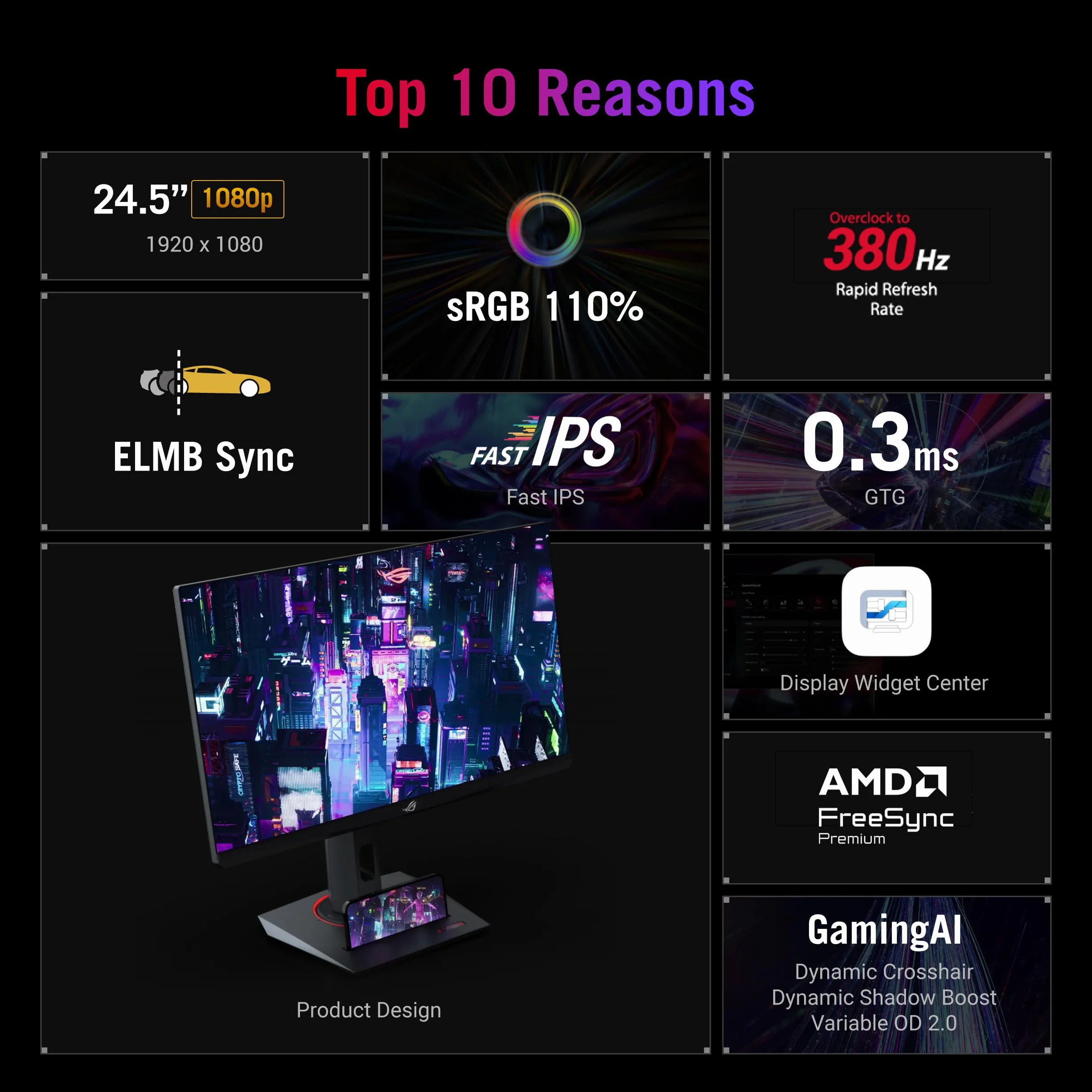 ASUS ROG Strix XG259QNS 25" Gaming Monitor FHD 380 Hz Fast IPS 1 ms HDR Nero
