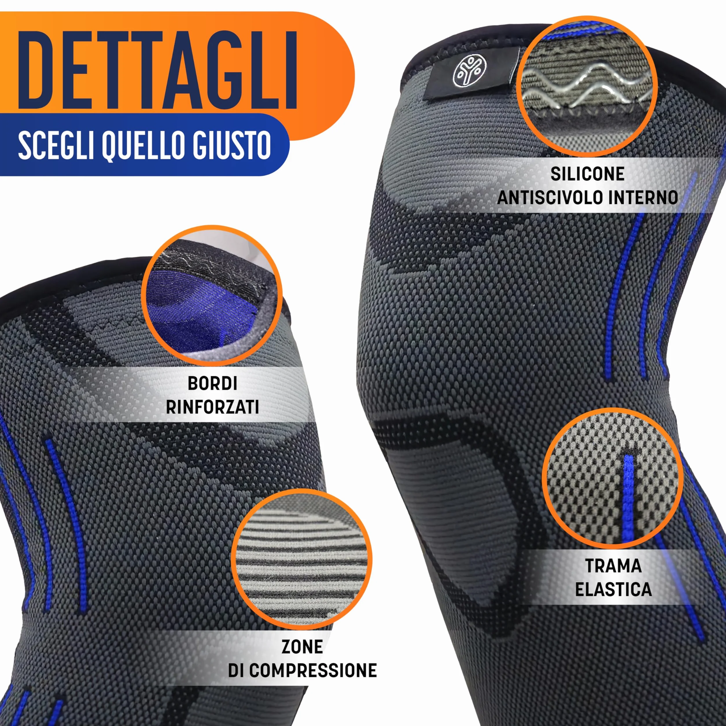 Ginocchiera Compressione Sportiva Uomo Donna con Doppia Fascia Silicone - Tutore Ginocchio Elastico per Corsa, Running, Palestra (S)