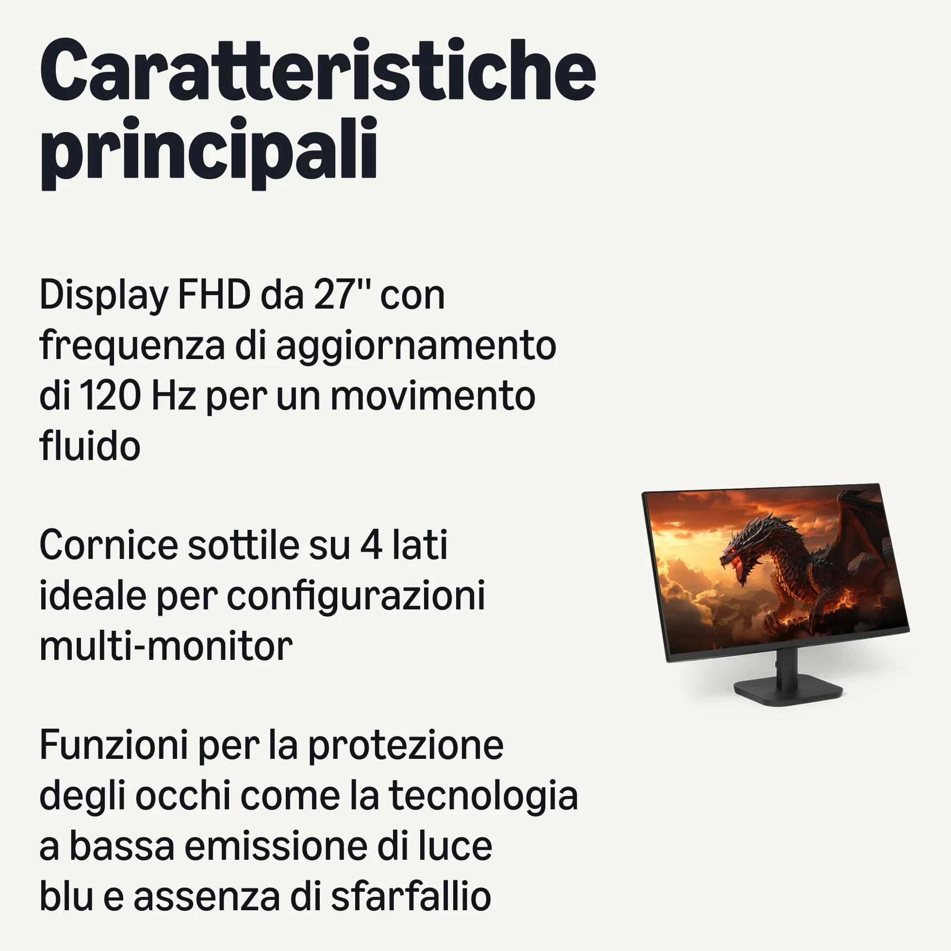 Amazon Basics - Monitor per Computer da 68,6 cm 120 Hz, FHD 1080 P, HDMI, DP, VGA, Compatibile VESA, per Ufficio, Casa, Nero