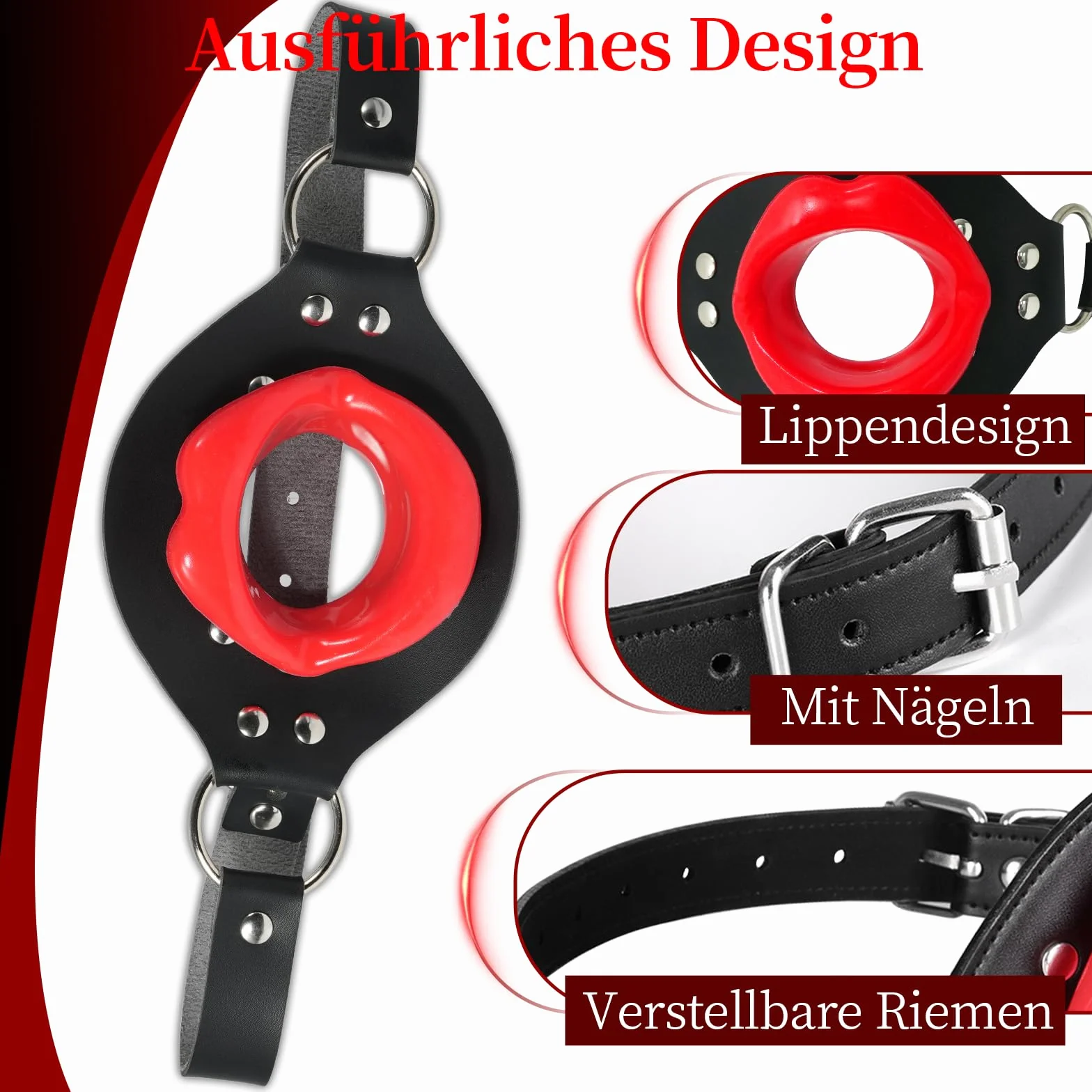 Silicone Ball Gag Big Mouth Gag con Cinghie di Cuoio Regolabili BDSM Sex Toy