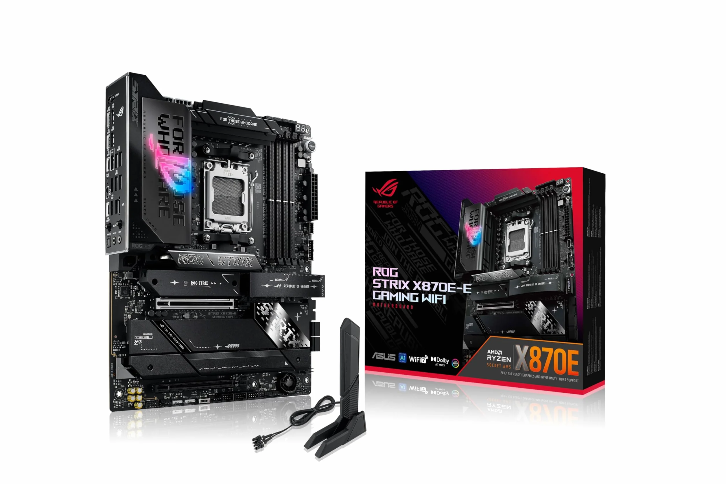 ASUS ROG Strix X870E-E Gaming WiFi Scheda madre AMD, 18+2+2 stadi di alimentazione, slot DDR5, cinque slot M.2, PCIe 5.0, GPU di nuova generazione, WiFi 7, USB 20G con PD 3.0 fino a 30W, Aura Sync