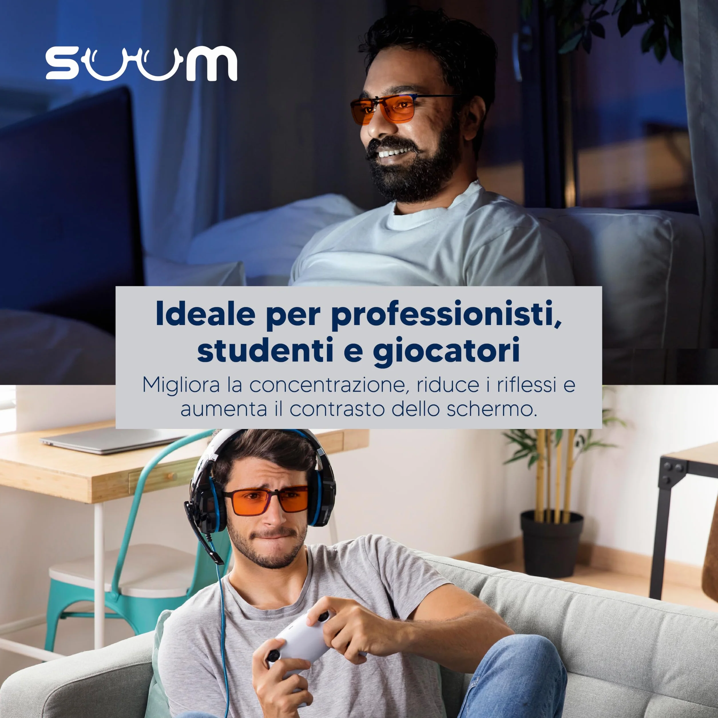 SUUM Clip-On con Morsetto Ribaltabile Filtro Luce Blu per Occhiali da Vista Lenti Arancioni Antiaffaticamento per Schermi Lettura Gaming Lavoro