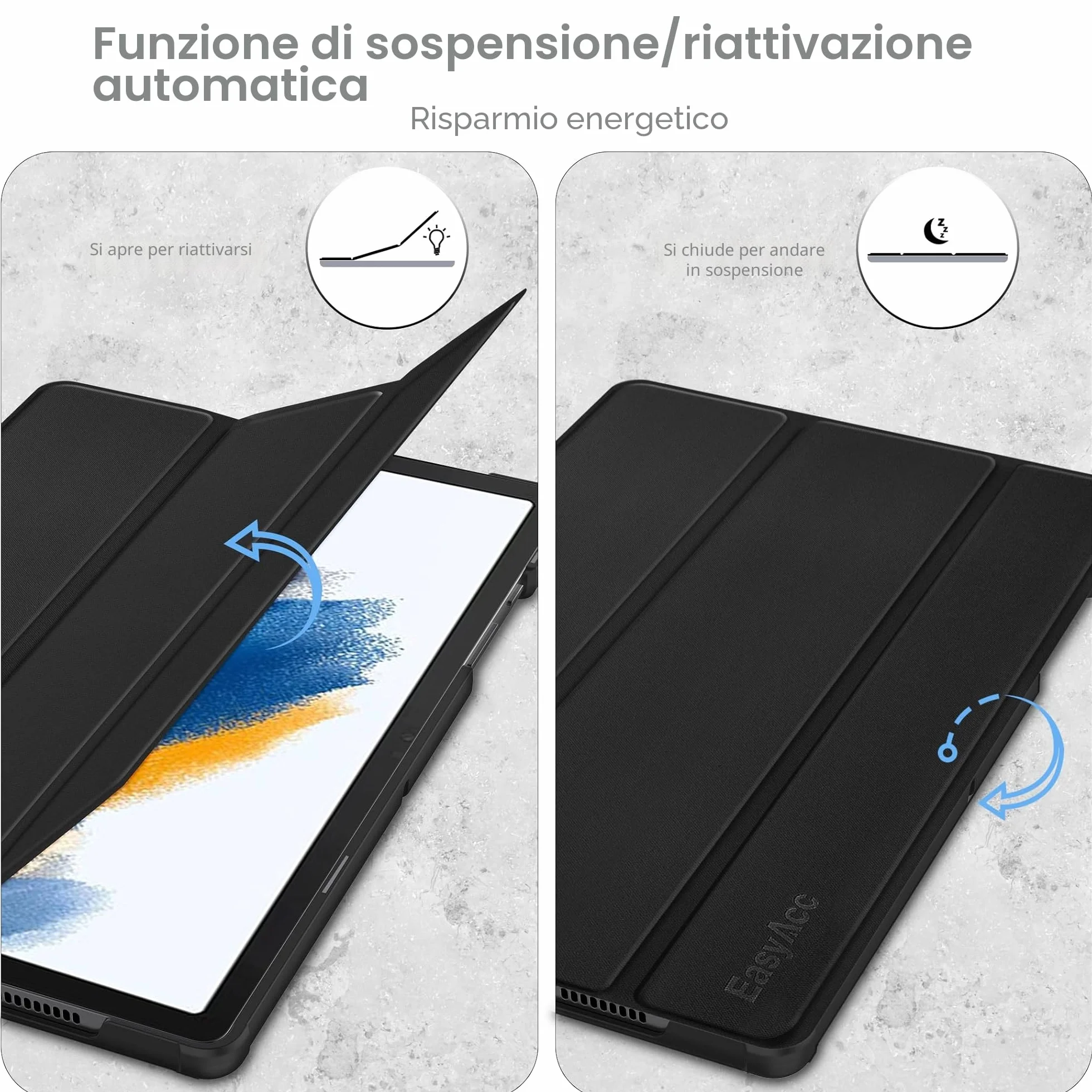 EasyAcc Custodia Samsung Galaxy Tab A8 10.5 Pollici 2021/2022 SM-X200 SM-X205, Ultra Sottile Smart Cover in Pelle , Nero