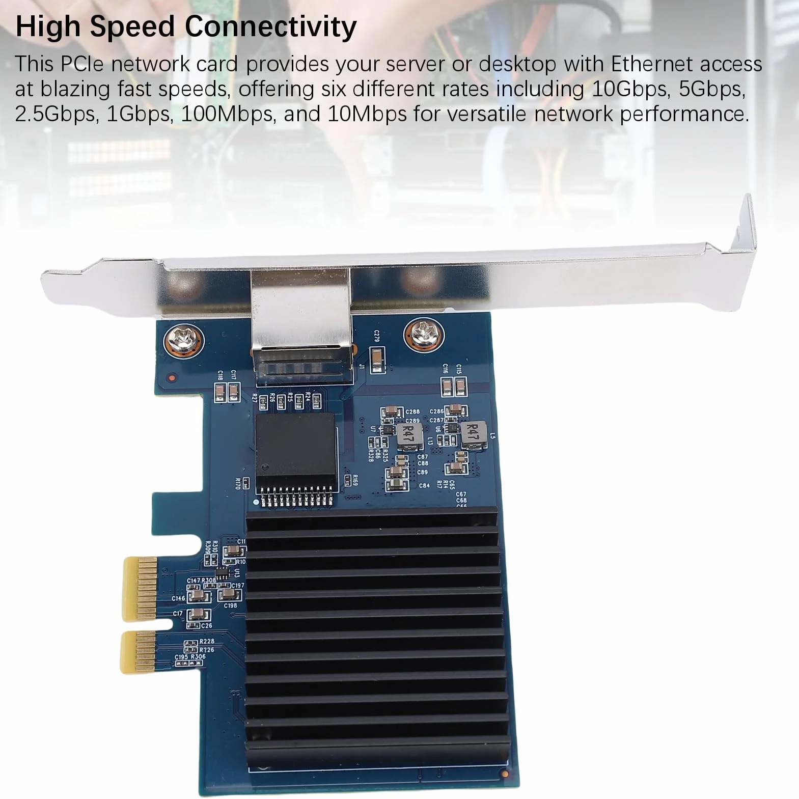 Sanpyl Scheda di rete PCIe 4.0 10Gbps, adattatore Ethernet chip RTL8127, porta RJ45 per server desktop Linux, 6 velocità 10G/5G/2.5G/1G/100M/10Mbps