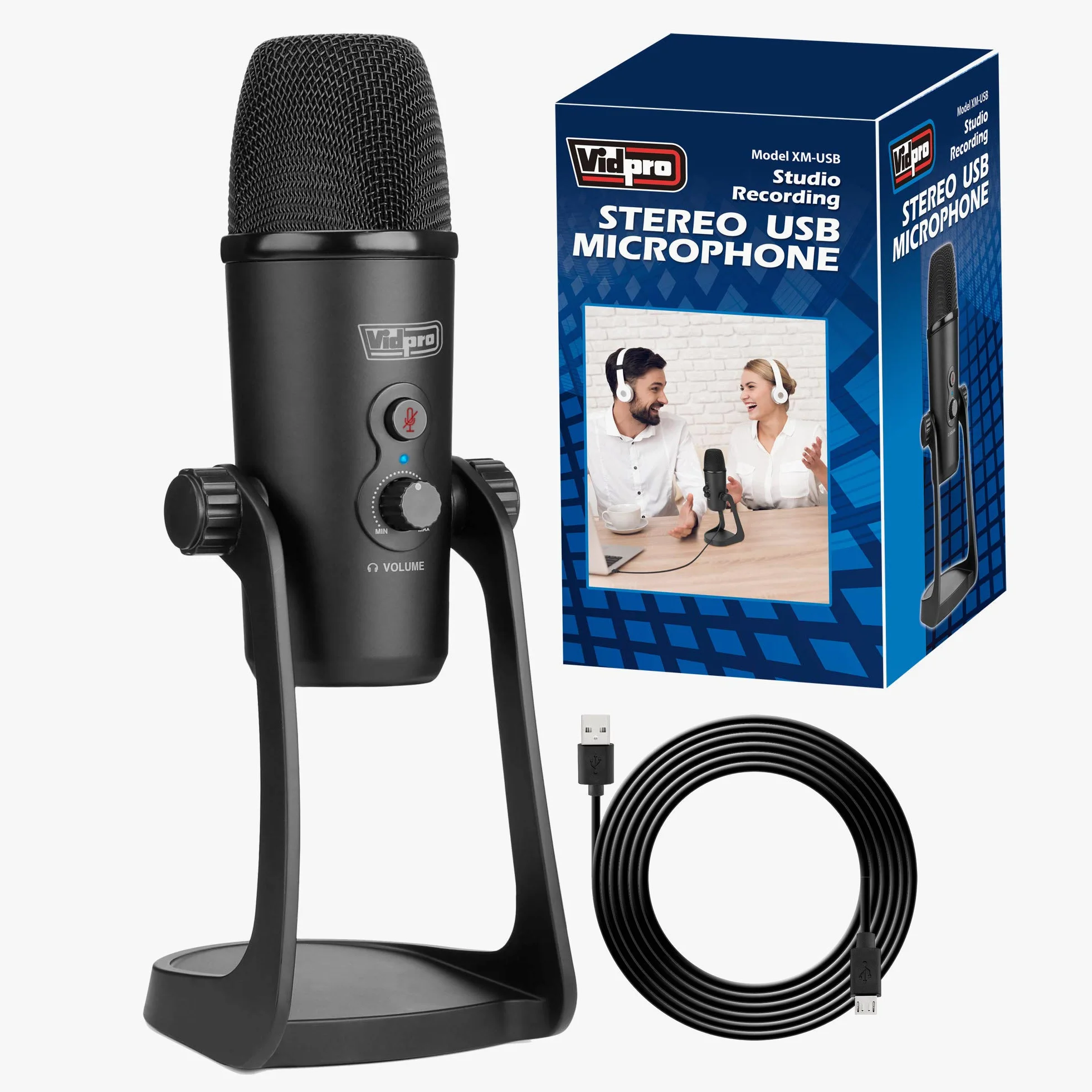 Vidpro XM-USB - Microfono stereo USB per Windows e Mac, design in metallo resistente con supporto da tavolo per registrazione, artisti di registrazione, cantanti, musicisti e interviste